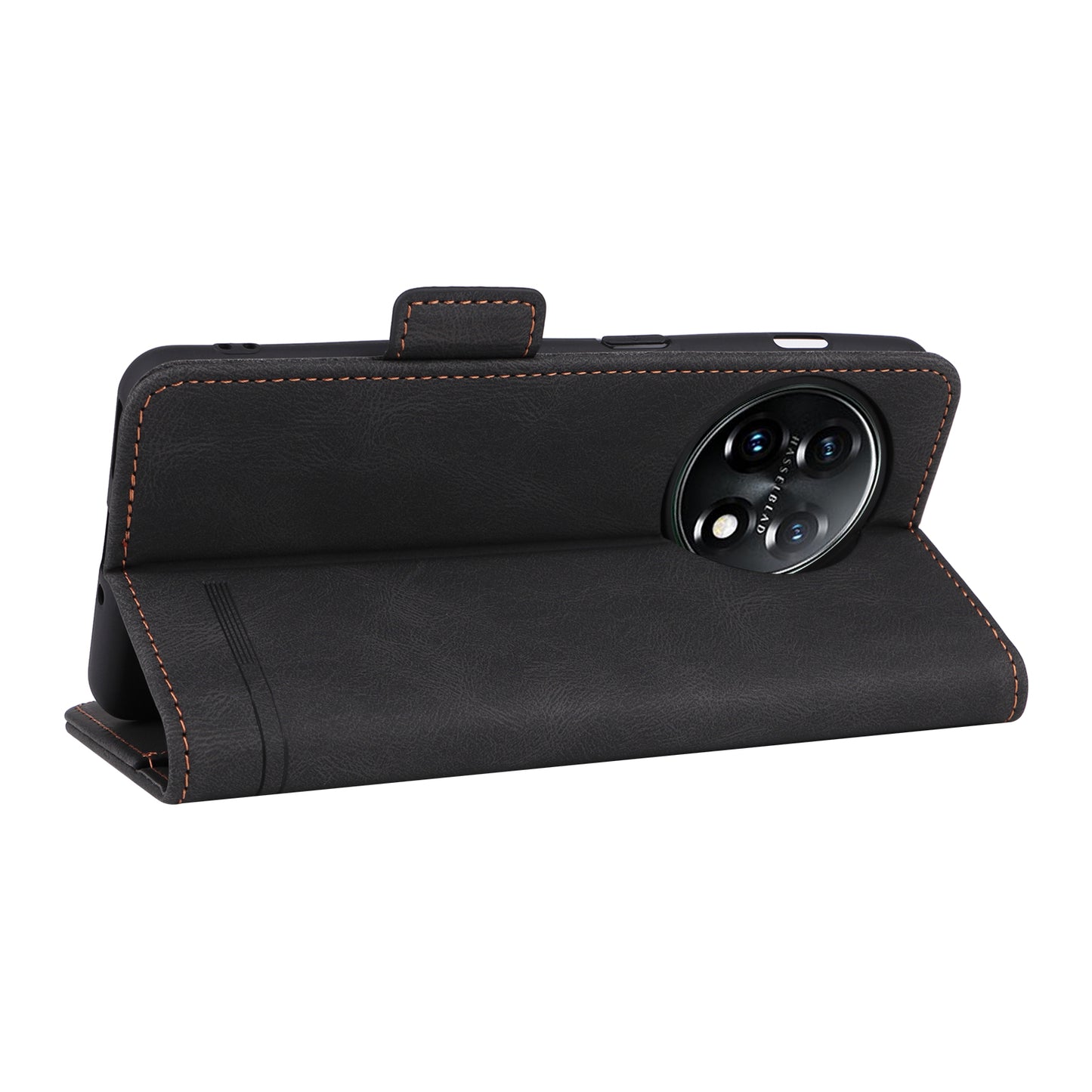 For OnePlus 11 5G Flip Cell Phone Cover Hardware Decor PU Leather Wallet Phone Case with Phone Stand Function - Black