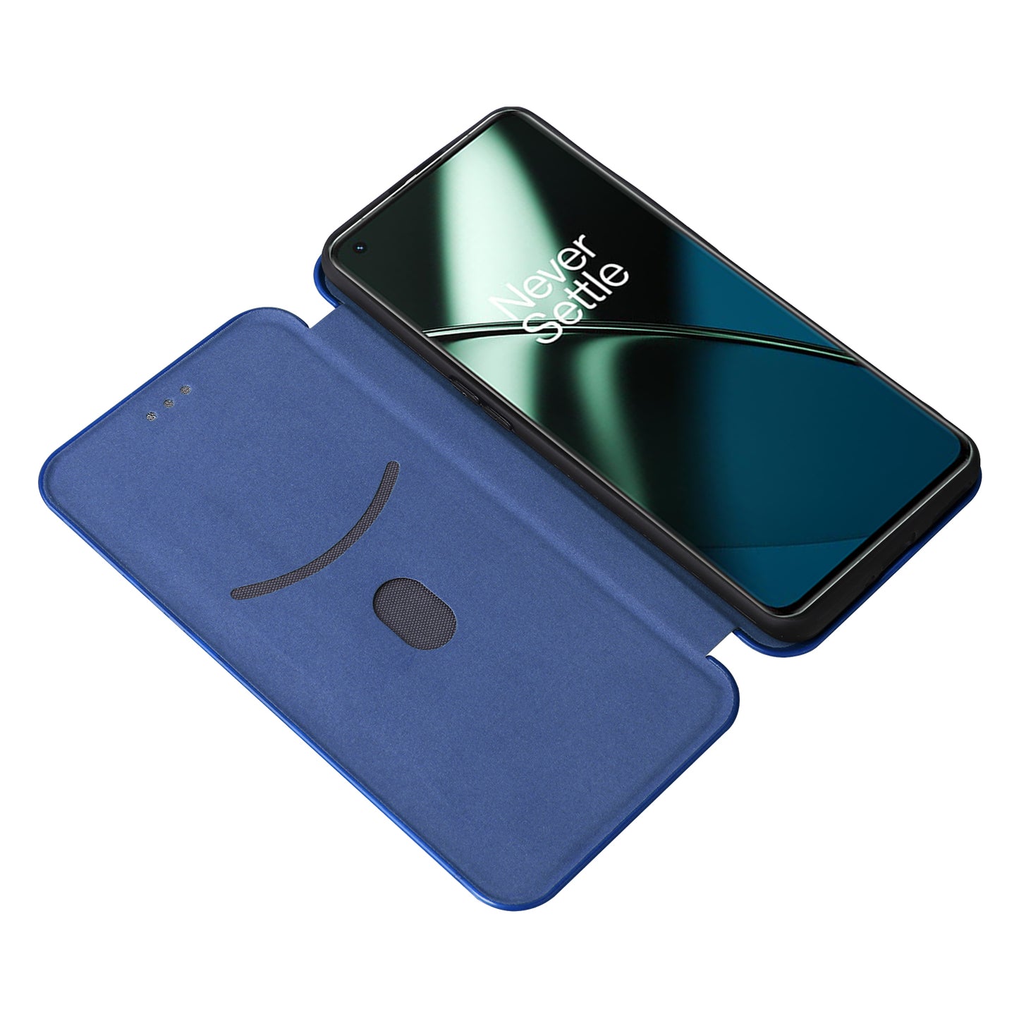For OnePlus 11 5G PU Leather Stand Card Slots Case Carbon Fiber Texture Magnetic Auto-absorbed Folio Phone Cover - Blue