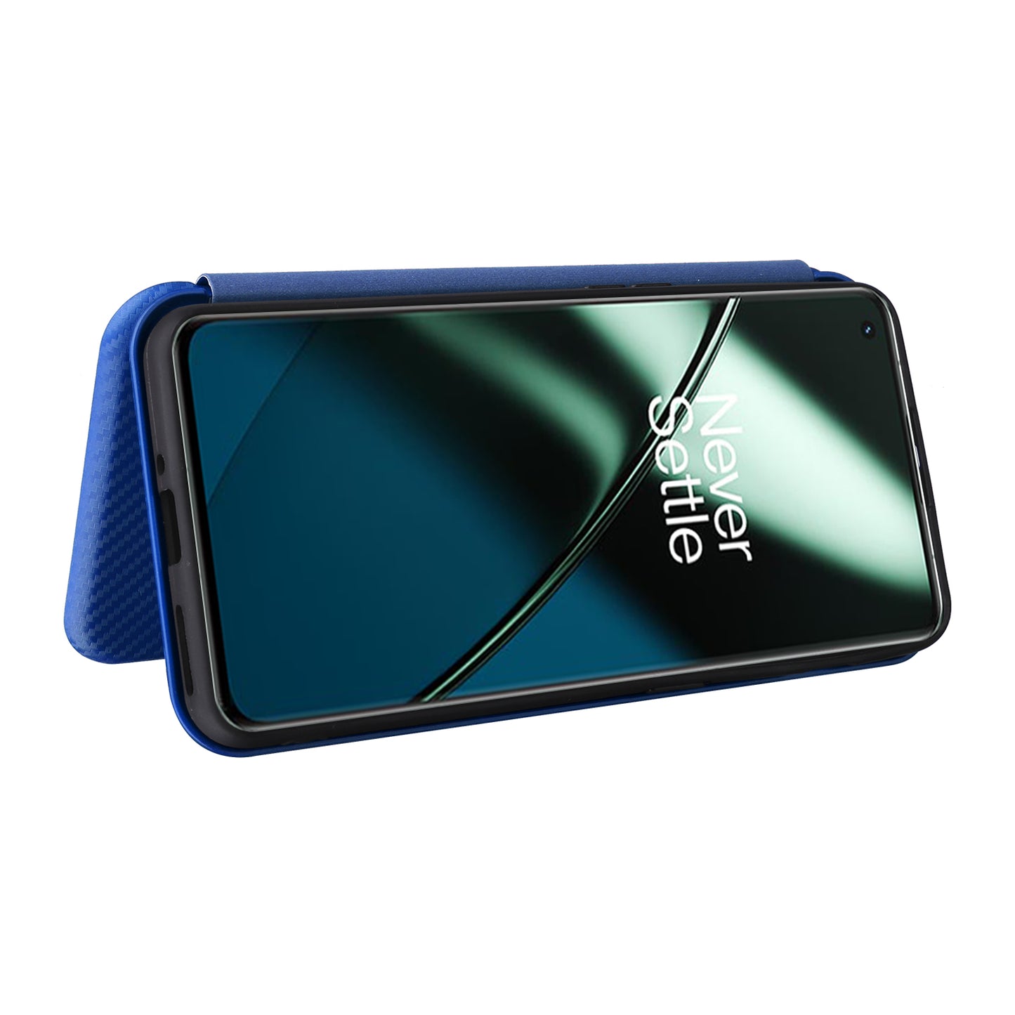 For OnePlus 11 5G PU Leather Stand Card Slots Case Carbon Fiber Texture Magnetic Auto-absorbed Folio Phone Cover - Blue