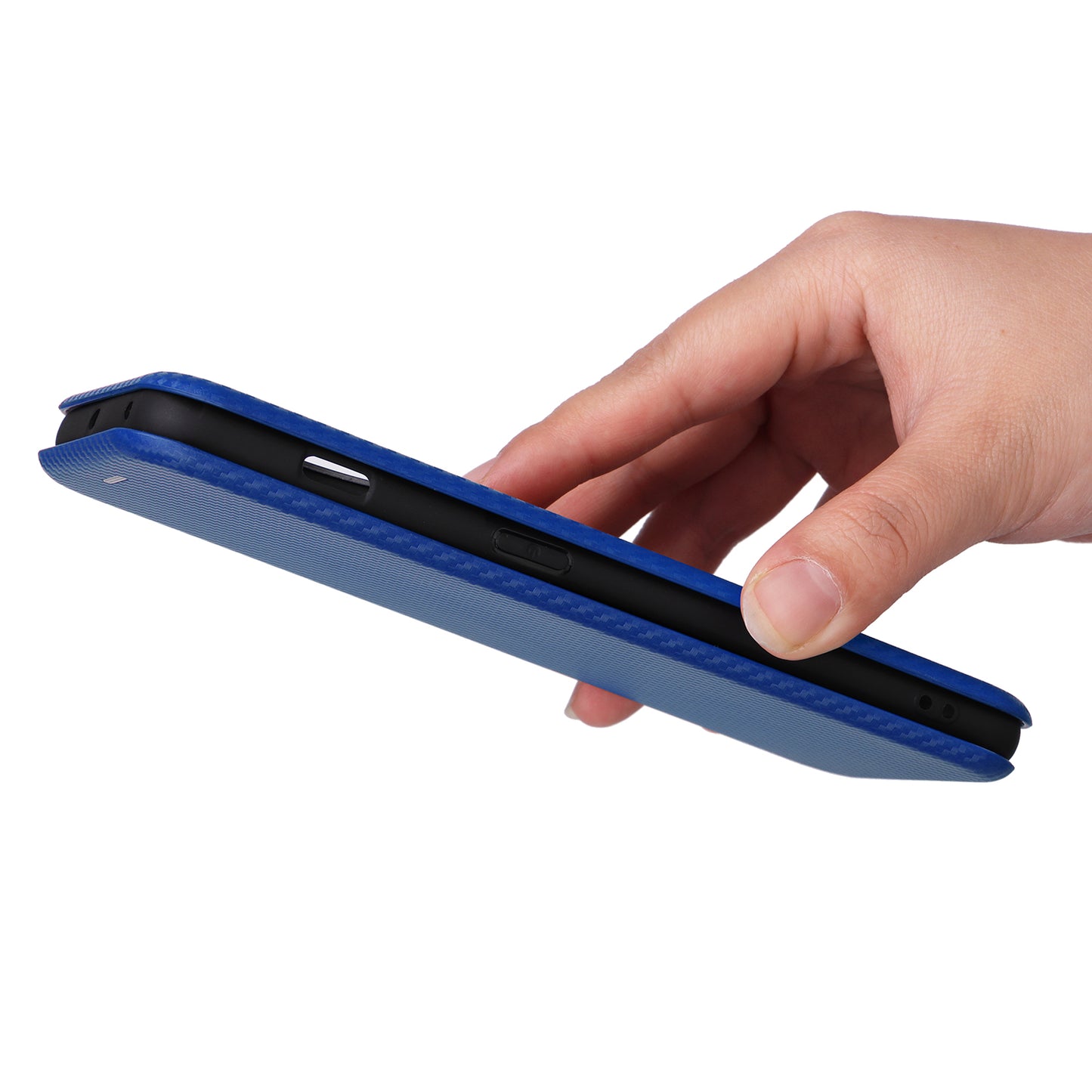 For OnePlus 11 5G PU Leather Stand Card Slots Case Carbon Fiber Texture Magnetic Auto-absorbed Folio Phone Cover - Blue