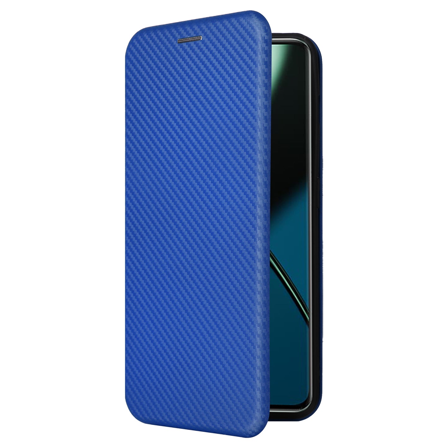 For OnePlus 11 5G PU Leather Stand Card Slots Case Carbon Fiber Texture Magnetic Auto-absorbed Folio Phone Cover - Blue