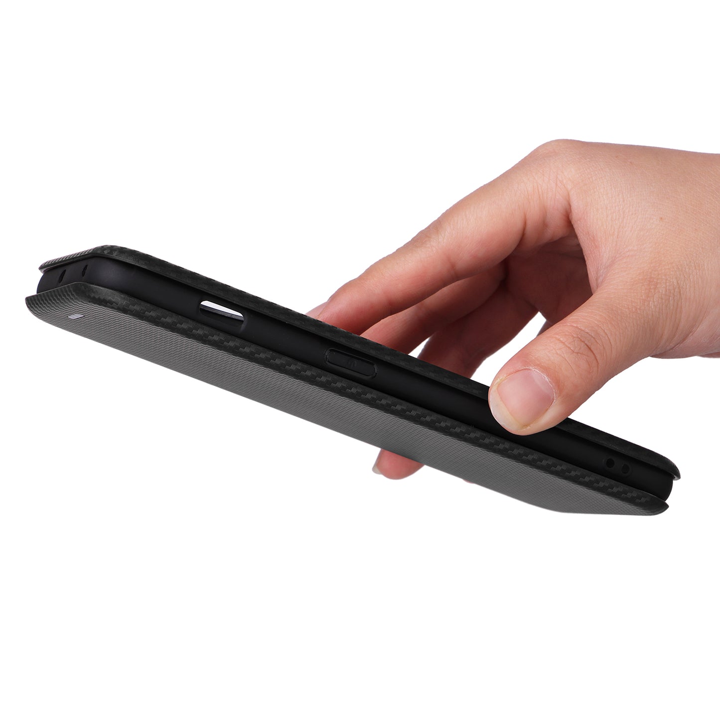 For OnePlus 11 5G PU Leather Stand Card Slots Case Carbon Fiber Texture Magnetic Auto-absorbed Folio Phone Cover - Black