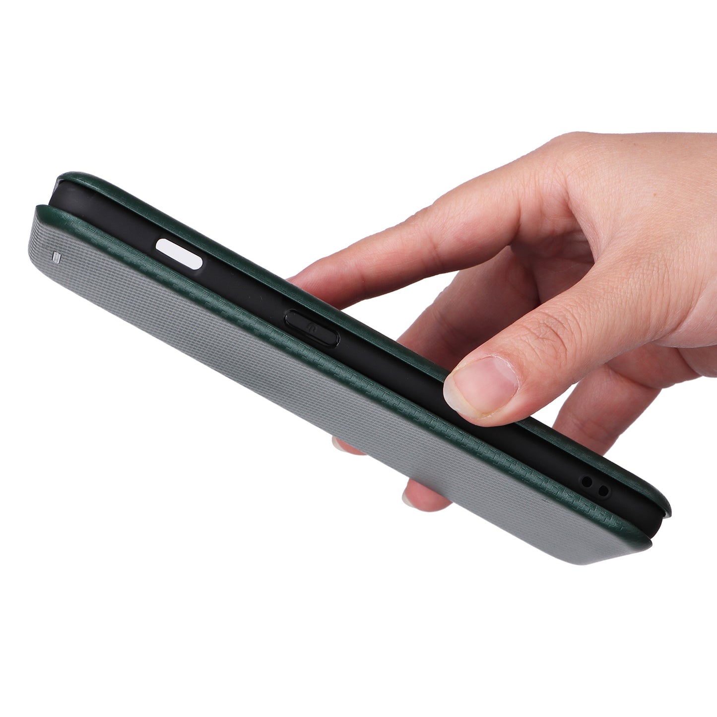 For OnePlus 11 5G PU Leather Stand Card Slots Case Carbon Fiber Texture Magnetic Auto-absorbed Folio Phone Cover - Green