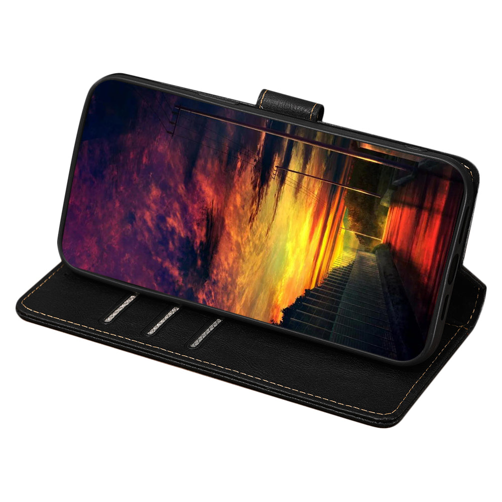 For OnePlus 11 5G Anti-drop Cowhide Texture PU Leather Stand Wallet Phone Case RFID Blocking Cover - Black