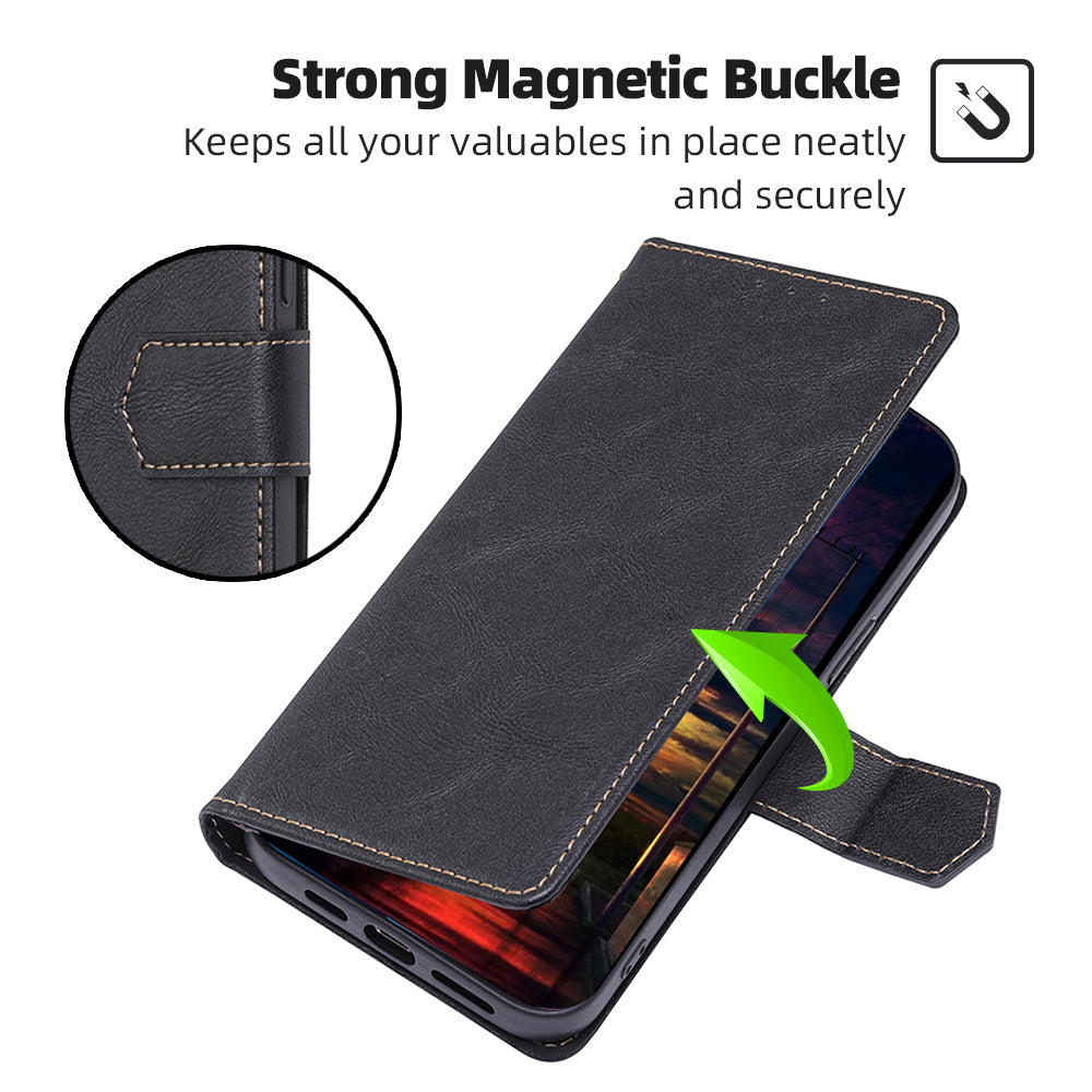 For OnePlus 11 5G Anti-drop Cowhide Texture PU Leather Stand Wallet Phone Case RFID Blocking Cover - Black