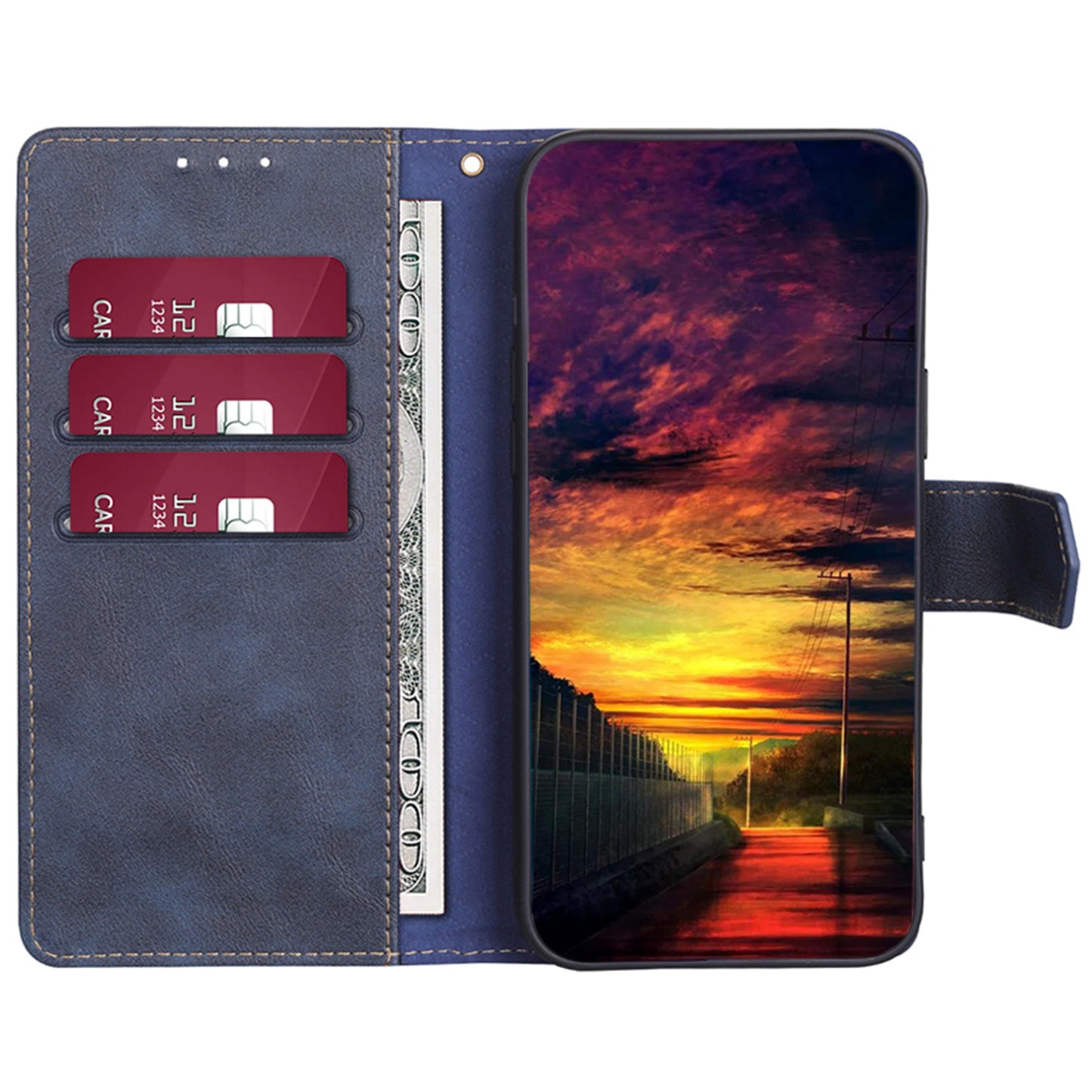 For OnePlus 11 5G Anti-drop Cowhide Texture PU Leather Stand Wallet Phone Case RFID Blocking Cover - Blue
