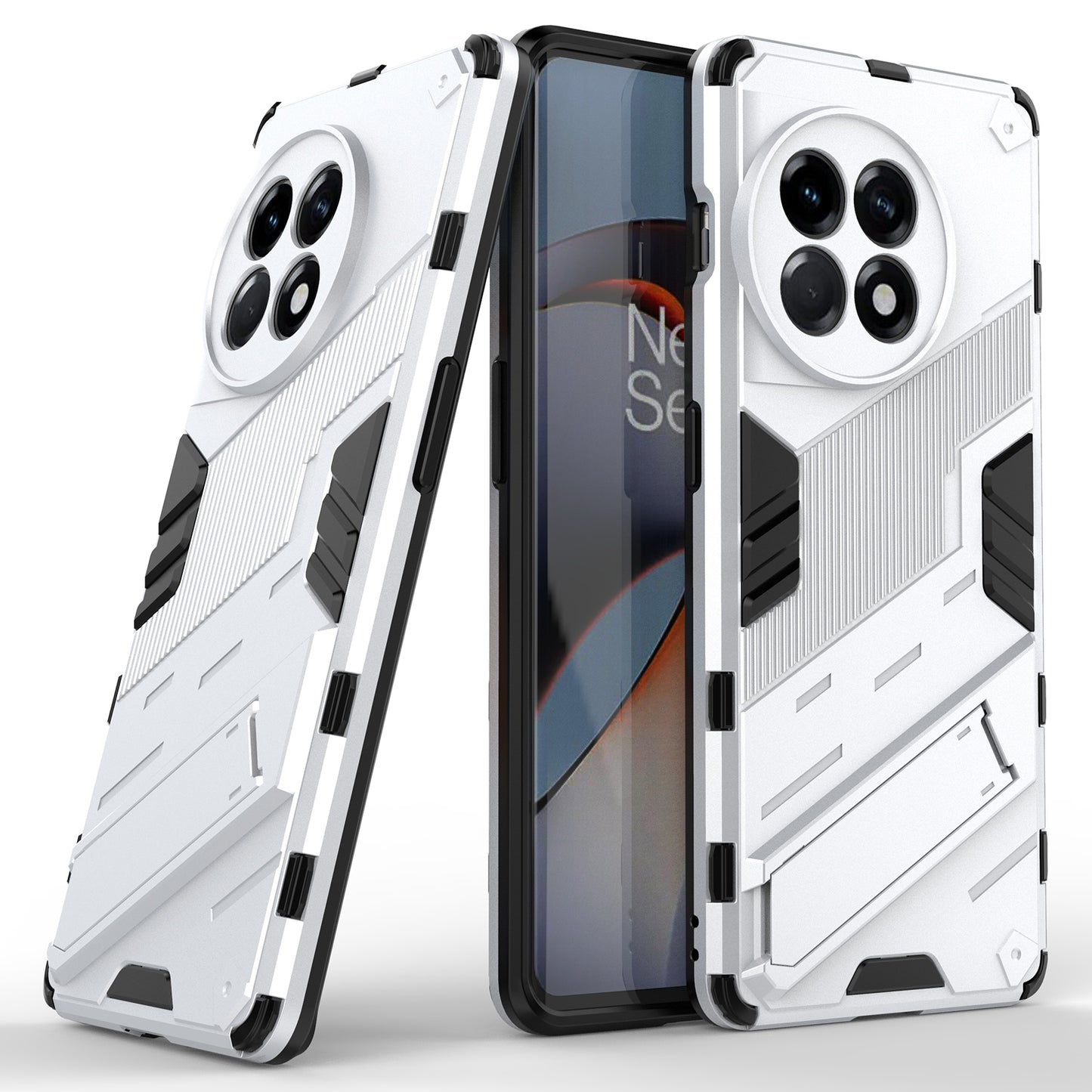 Anti-fall Phone Case for OnePlus Ace 2 5G / 11R 5G , Soft TPU Hard PC Mobile Phone Cover Kickstand - White