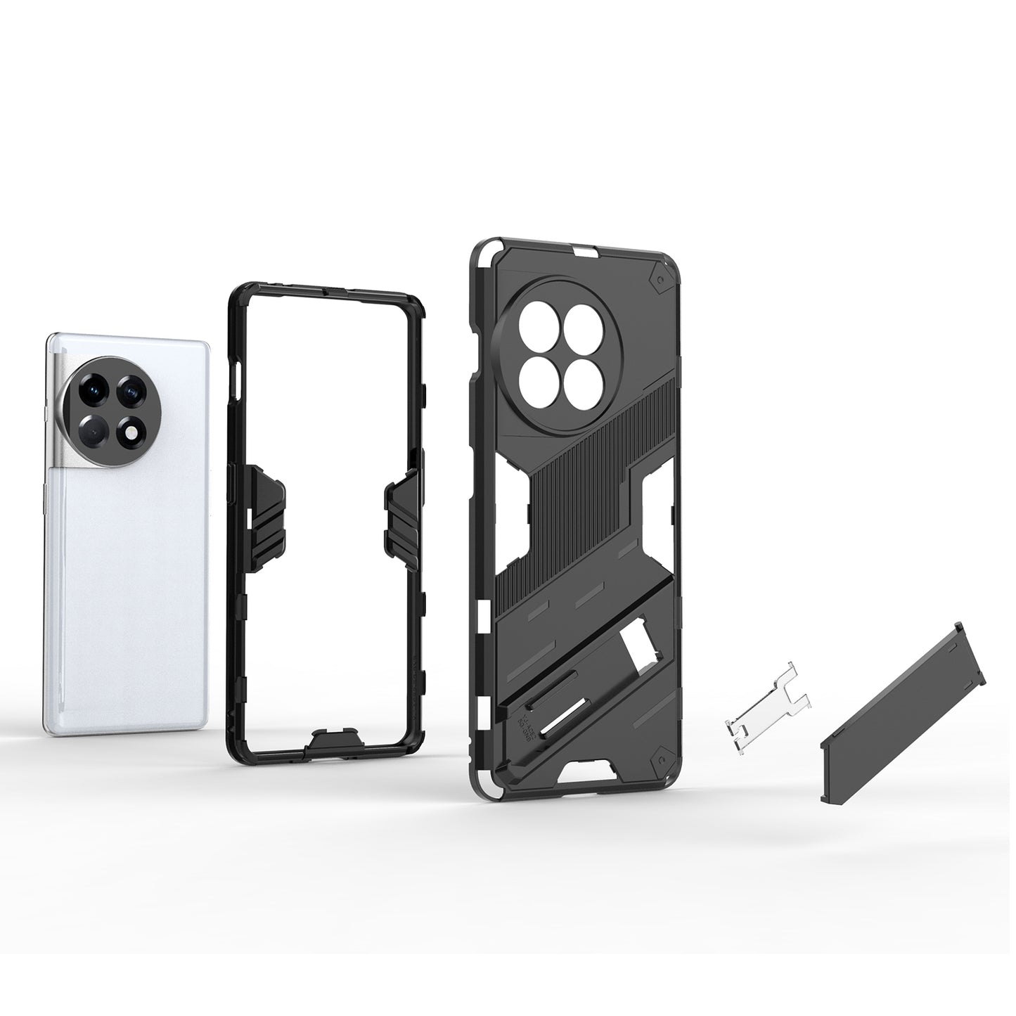 Anti-fall Phone Case for OnePlus Ace 2 5G / 11R 5G , Soft TPU Hard PC Mobile Phone Cover Kickstand - White