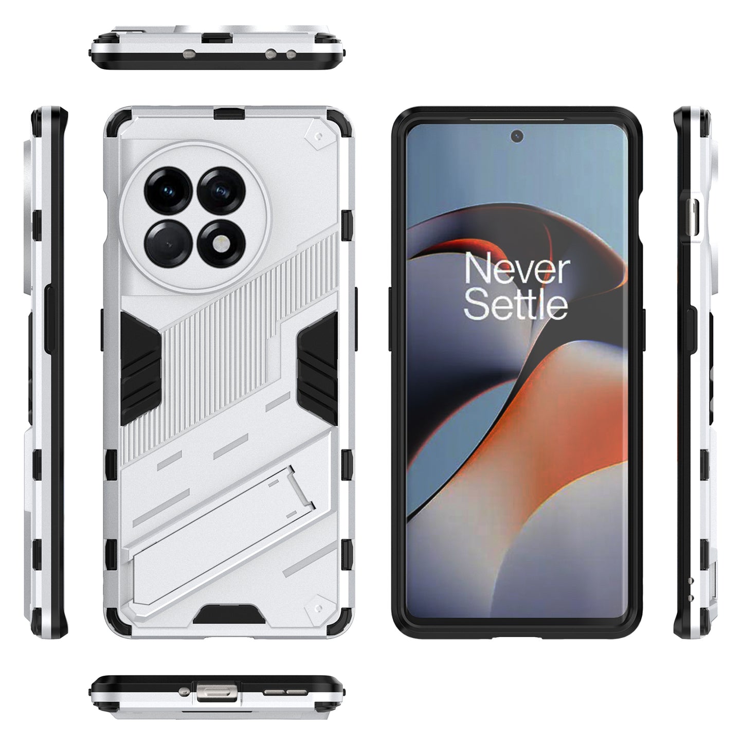 Anti-fall Phone Case for OnePlus Ace 2 5G / 11R 5G , Soft TPU Hard PC Mobile Phone Cover Kickstand - White