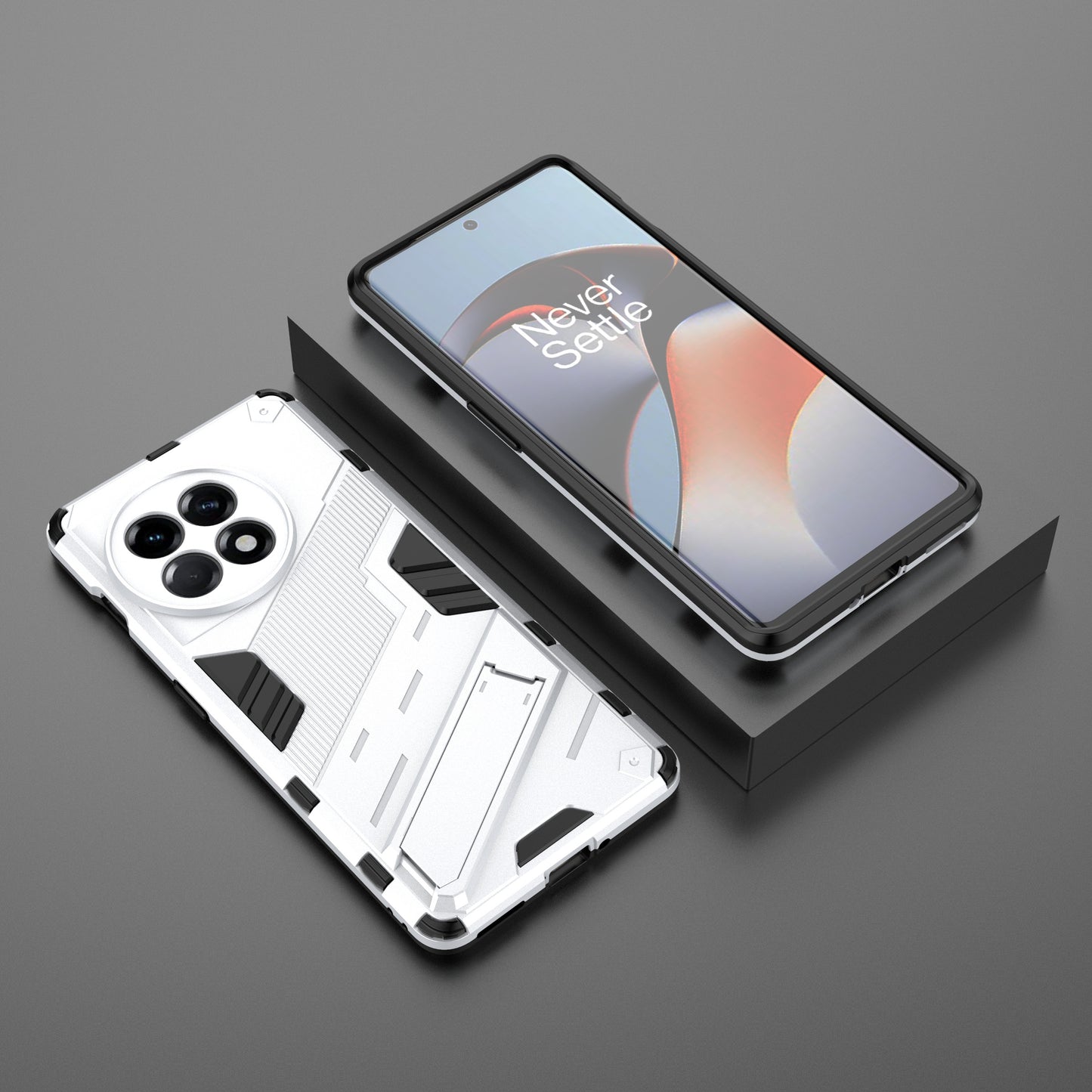 Anti-fall Phone Case for OnePlus Ace 2 5G / 11R 5G , Soft TPU Hard PC Mobile Phone Cover Kickstand - White