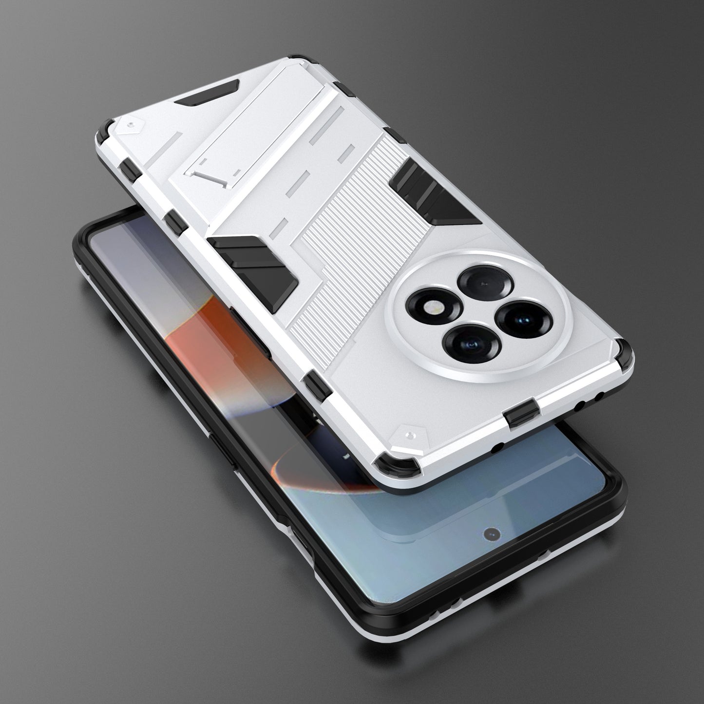 Anti-fall Phone Case for OnePlus Ace 2 5G / 11R 5G , Soft TPU Hard PC Mobile Phone Cover Kickstand - White