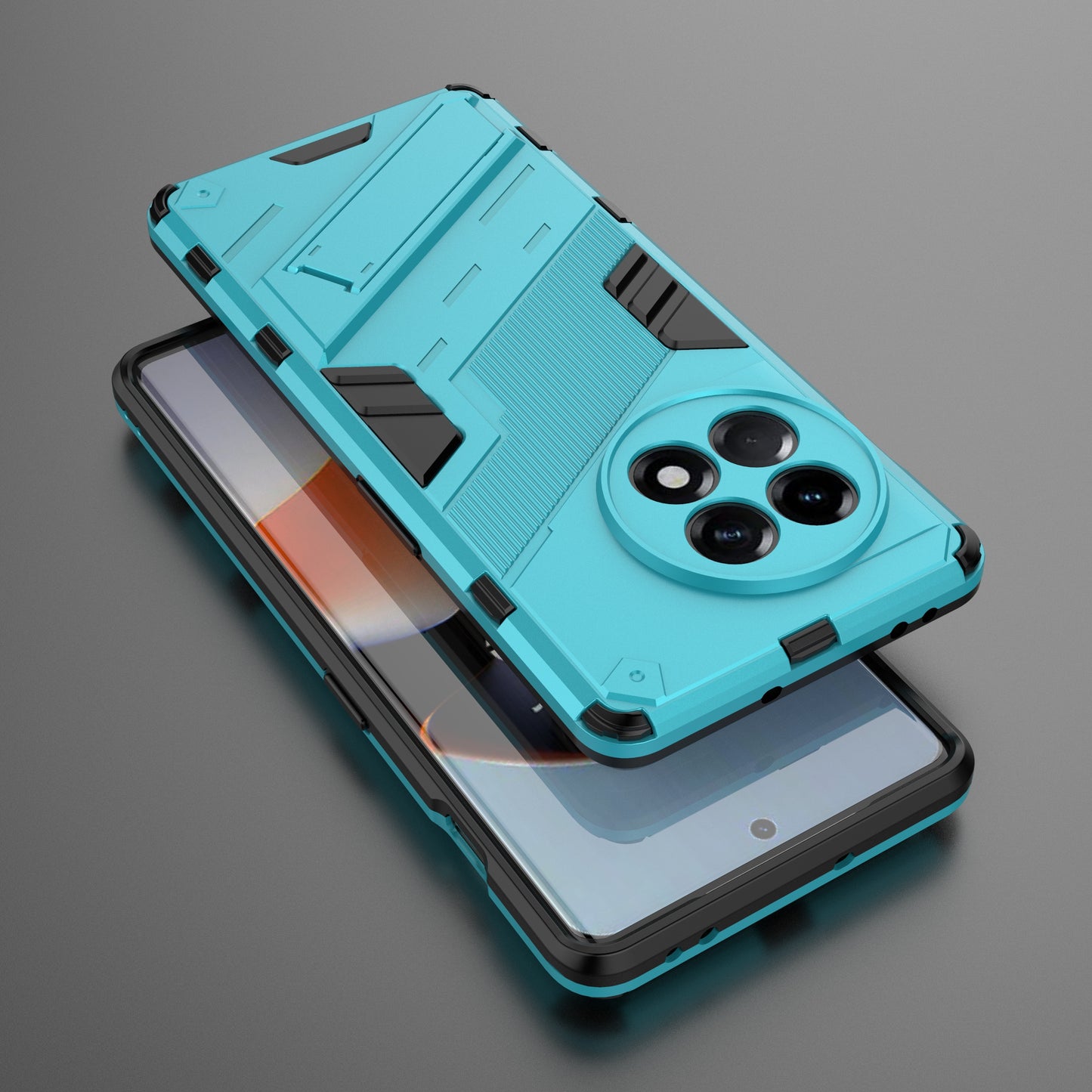 Anti-fall Phone Case for OnePlus Ace 2 5G / 11R 5G , Soft TPU Hard PC Mobile Phone Cover Kickstand - Baby Blue