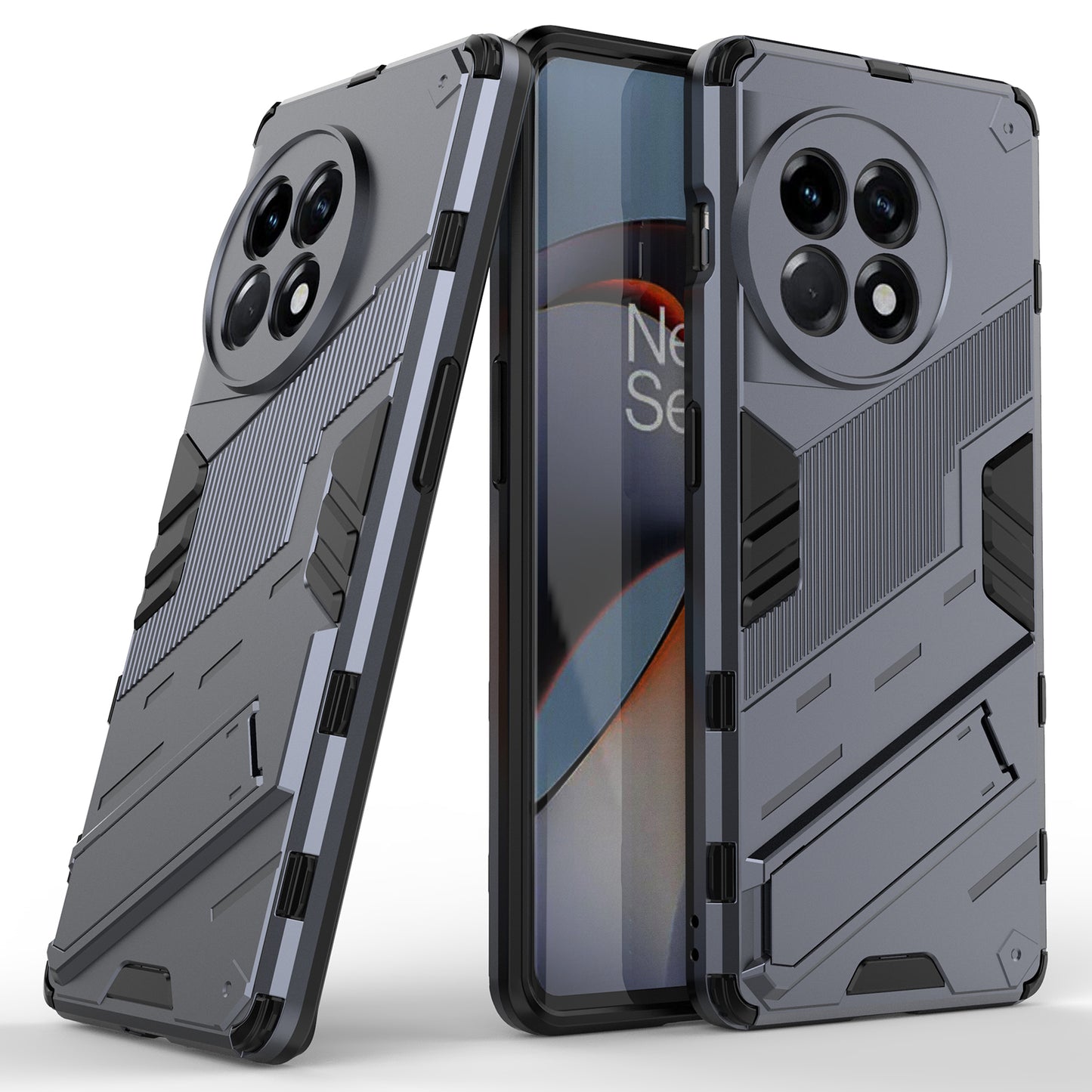 Anti-fall Phone Case for OnePlus Ace 2 5G / 11R 5G , Soft TPU Hard PC Mobile Phone Cover Kickstand - Dark Blue