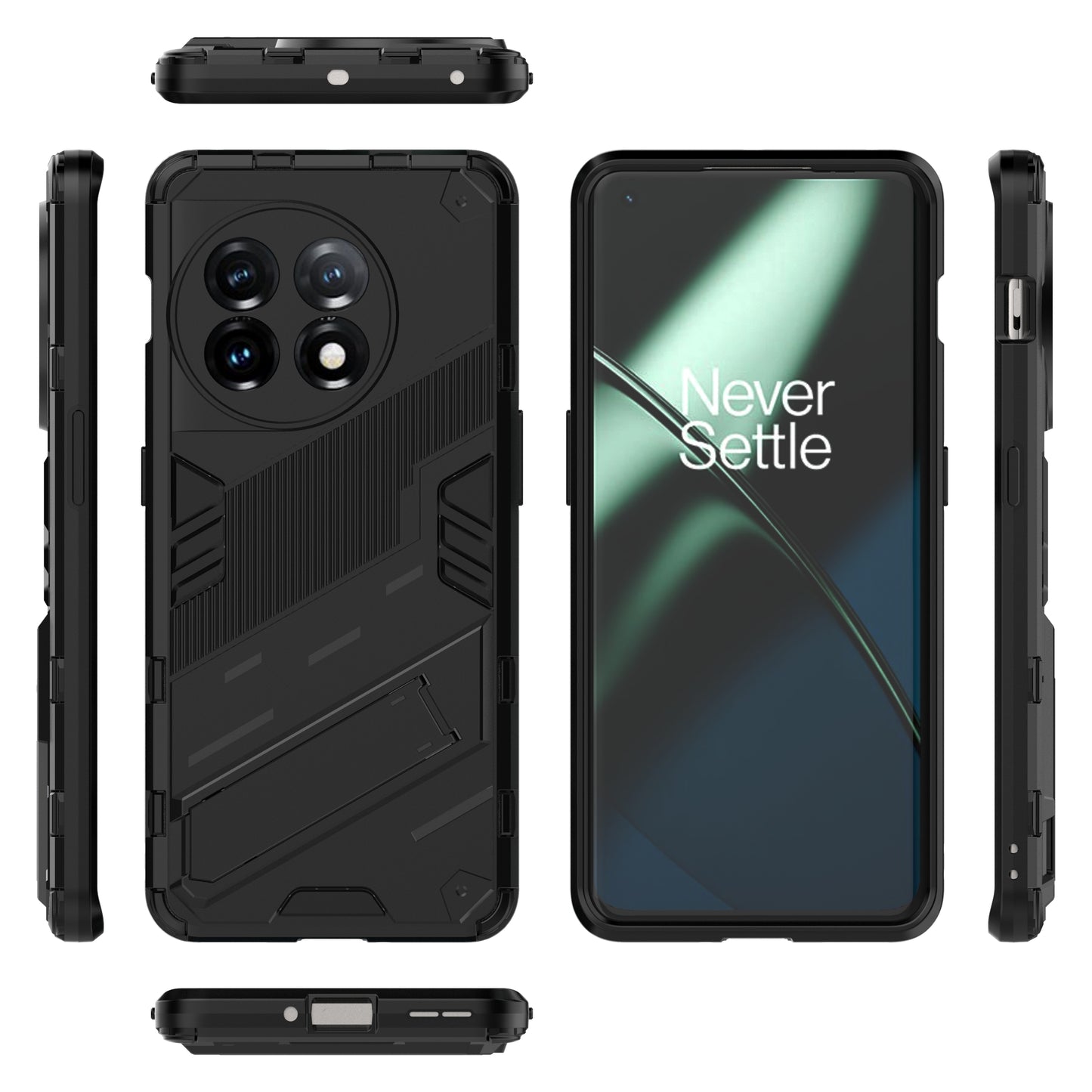 Phone Case for OnePlus 11 5G Kickstand TPU + PC Protective Cell Phone Cover - Black