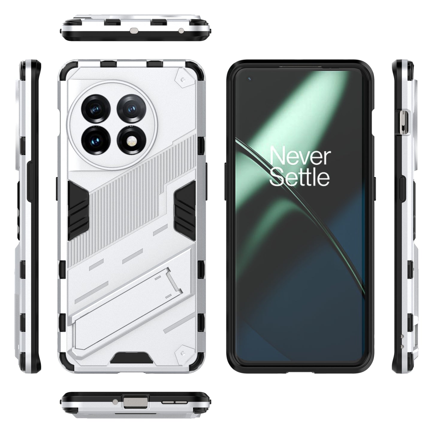 Phone Case for OnePlus 11 5G Kickstand TPU + PC Protective Cell Phone Cover - White