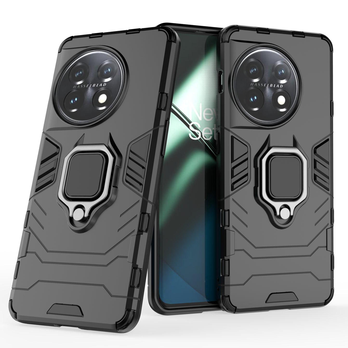 Ring Holder Kickstand Phone Case for OnePlus 11 5G TPU+PC Cell Phone Cover - Black