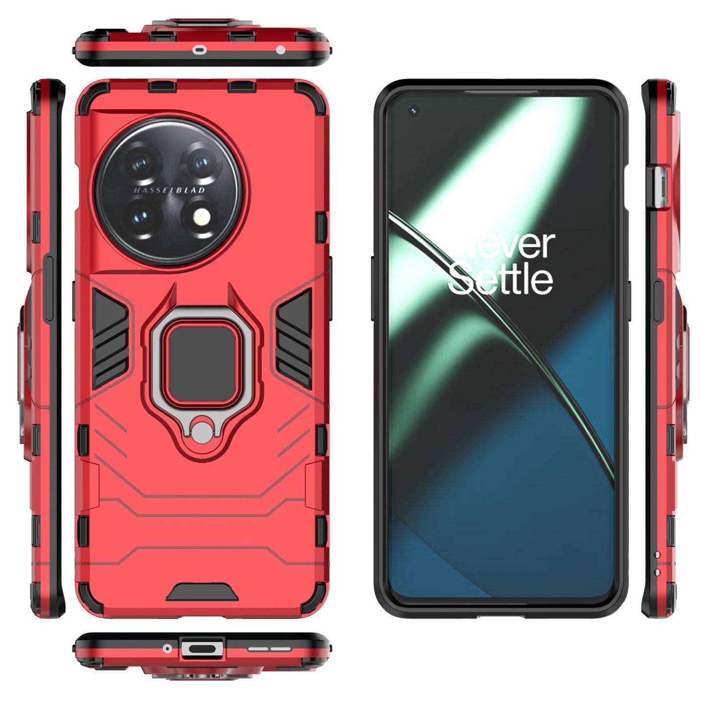 Ring Holder Kickstand Phone Case for OnePlus 11 5G TPU+PC Cell Phone Cover - Red