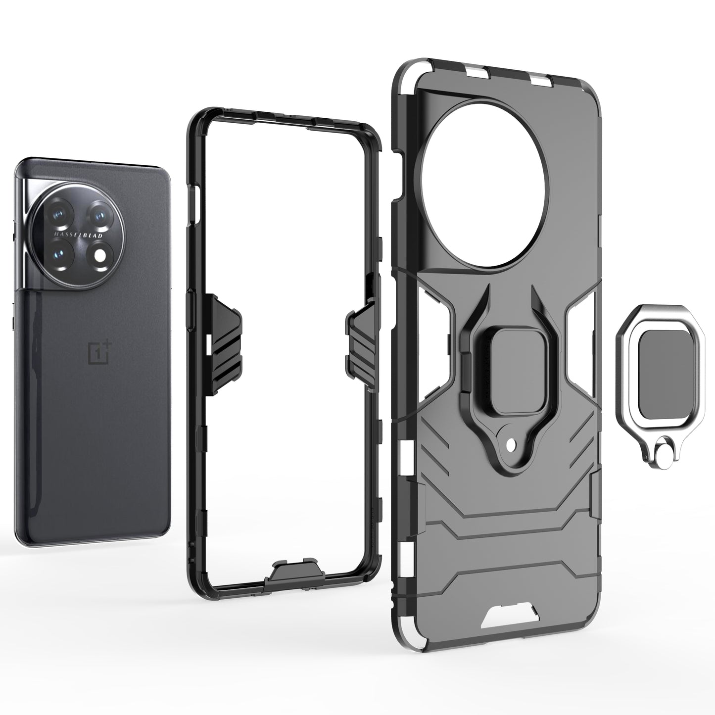 Ring Holder Kickstand Phone Case for OnePlus 11 5G TPU+PC Cell Phone Cover - Blue