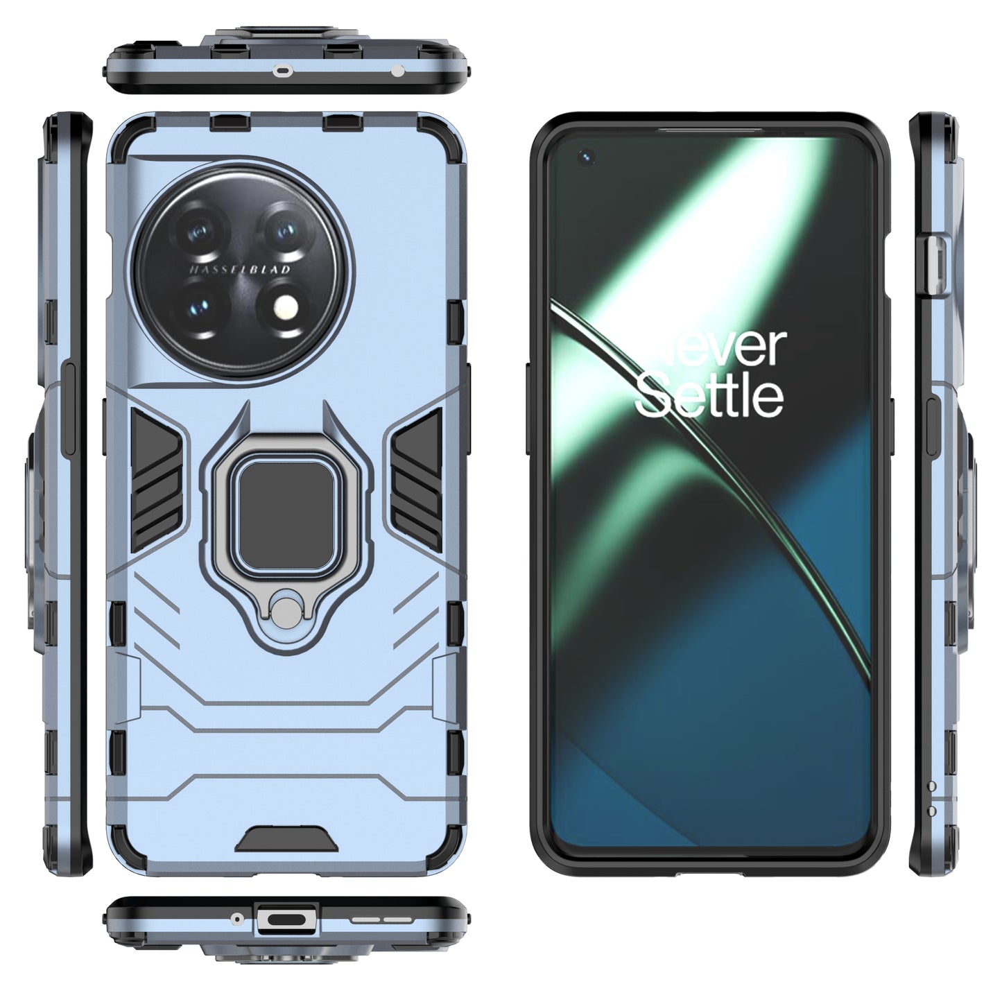 Ring Holder Kickstand Phone Case for OnePlus 11 5G TPU+PC Cell Phone Cover - Blue