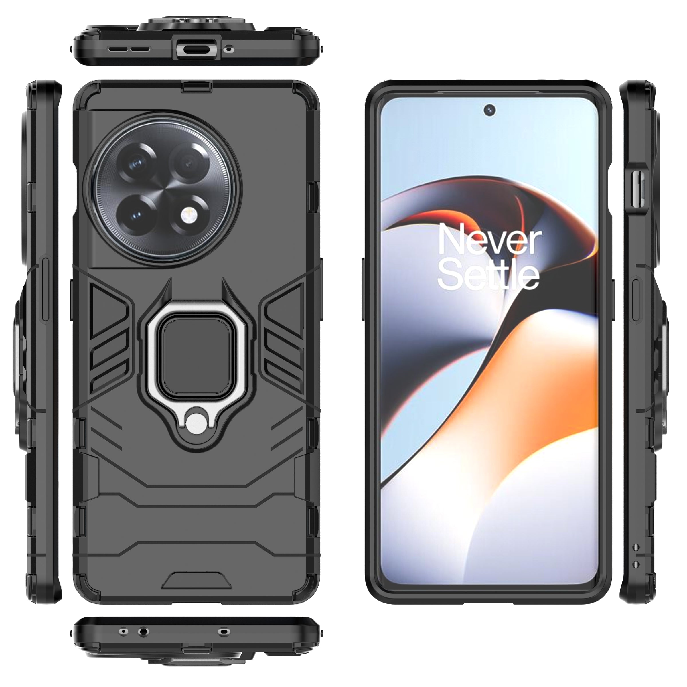 TPU+PC Phone Case for OnePlus Ace 2 5G / 11R 5G Ring Holder Kickstand Anti-drop Phone Cover - Black
