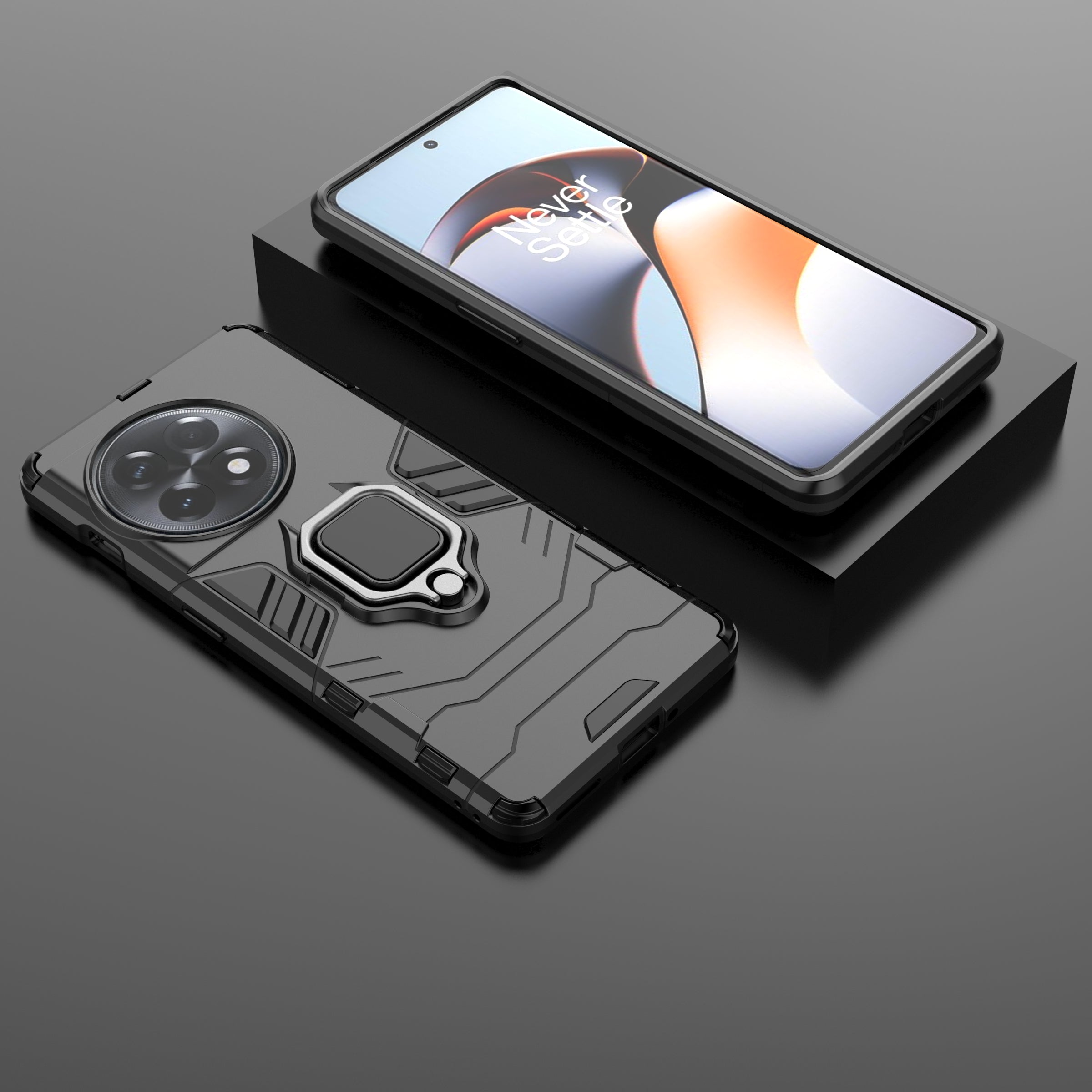 TPU+PC Phone Case for OnePlus Ace 2 5G / 11R 5G Ring Holder Kickstand Anti-drop Phone Cover - Black