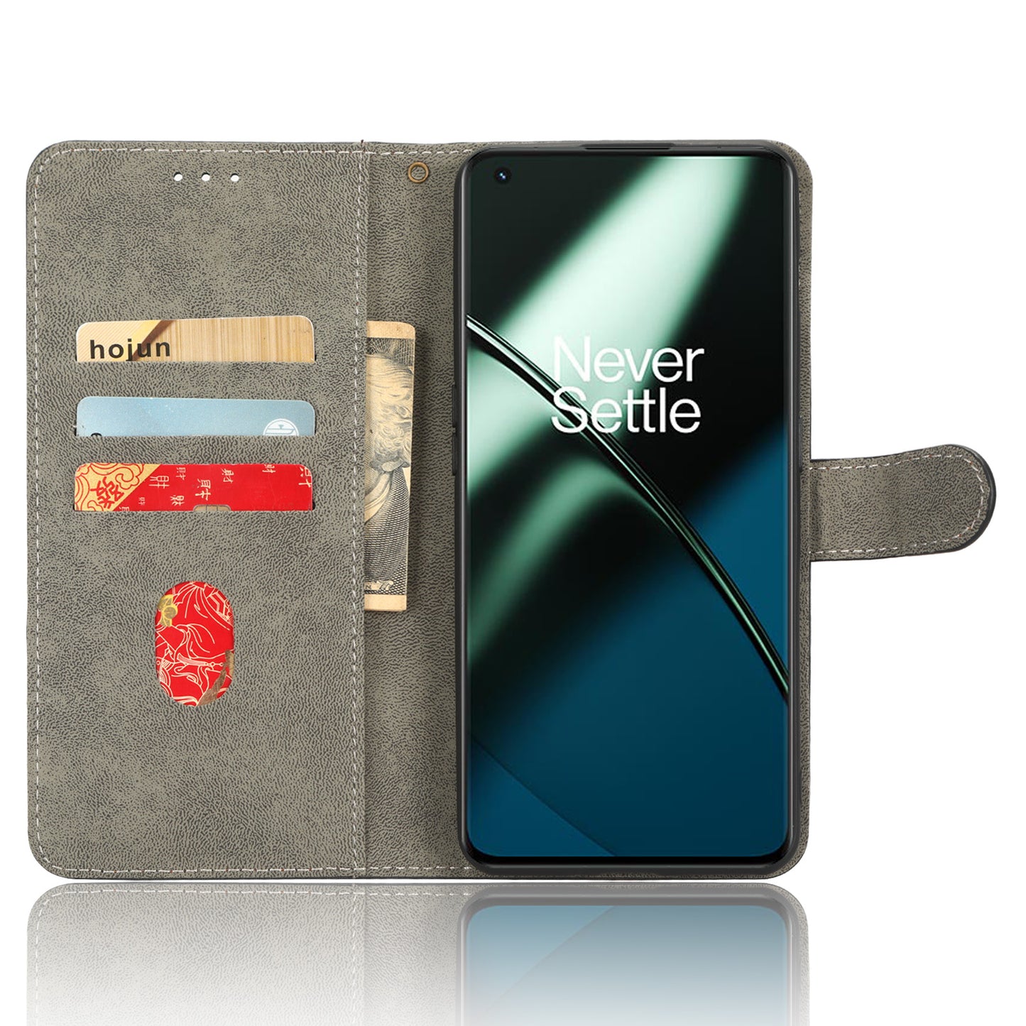 PU Leather Phone Case For OnePlus 11 5G Wallet Stand Protective Flip Phone Cover with RFID Blocking Protection - Blue