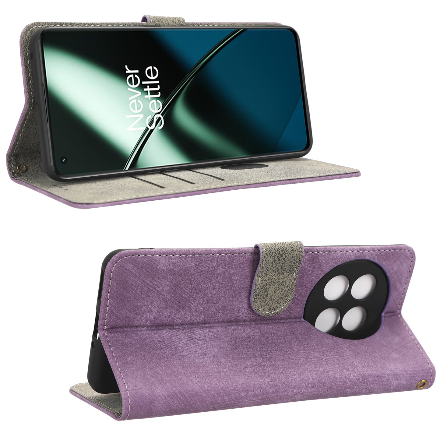 PU Leather Phone Case For OnePlus 11 5G Wallet Stand Protective Flip Phone Cover with RFID Blocking Protection - Purple