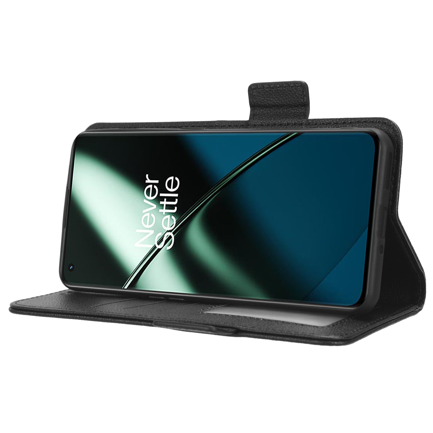 Anti-drop Phone Cover For OnePlus 11 5G Wallet Stand Litchi Texture PU Leather Protective Phone Case - Black