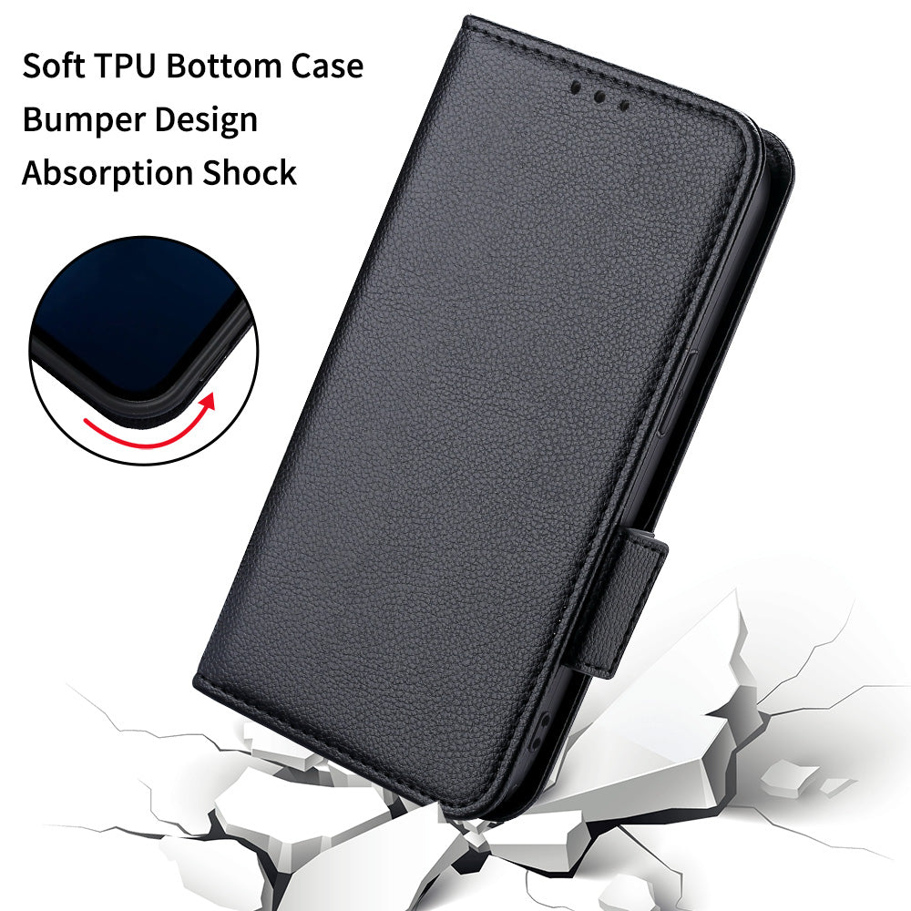 Anti-drop Phone Cover For OnePlus 11 5G Wallet Stand Litchi Texture PU Leather Protective Phone Case - Black