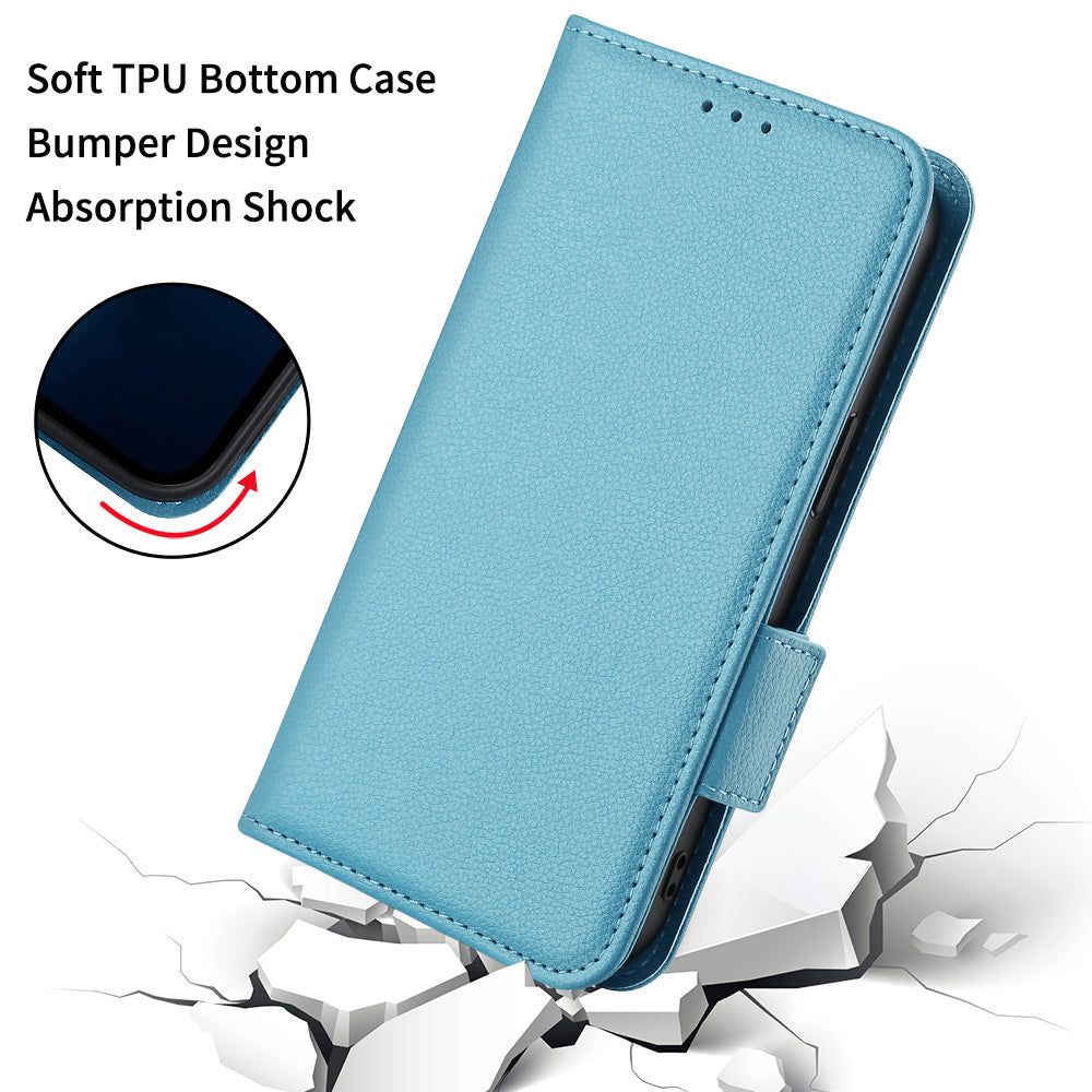Anti-drop Phone Cover For OnePlus 11 5G Wallet Stand Litchi Texture PU Leather Protective Phone Case - Baby Blue