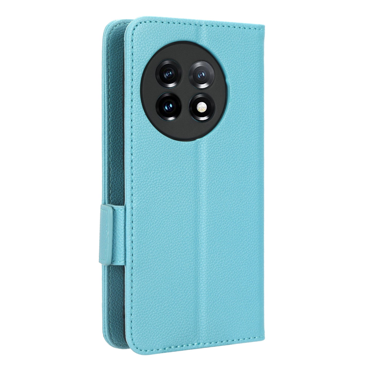 Anti-drop Phone Cover For OnePlus 11 5G Wallet Stand Litchi Texture PU Leather Protective Phone Case - Baby Blue