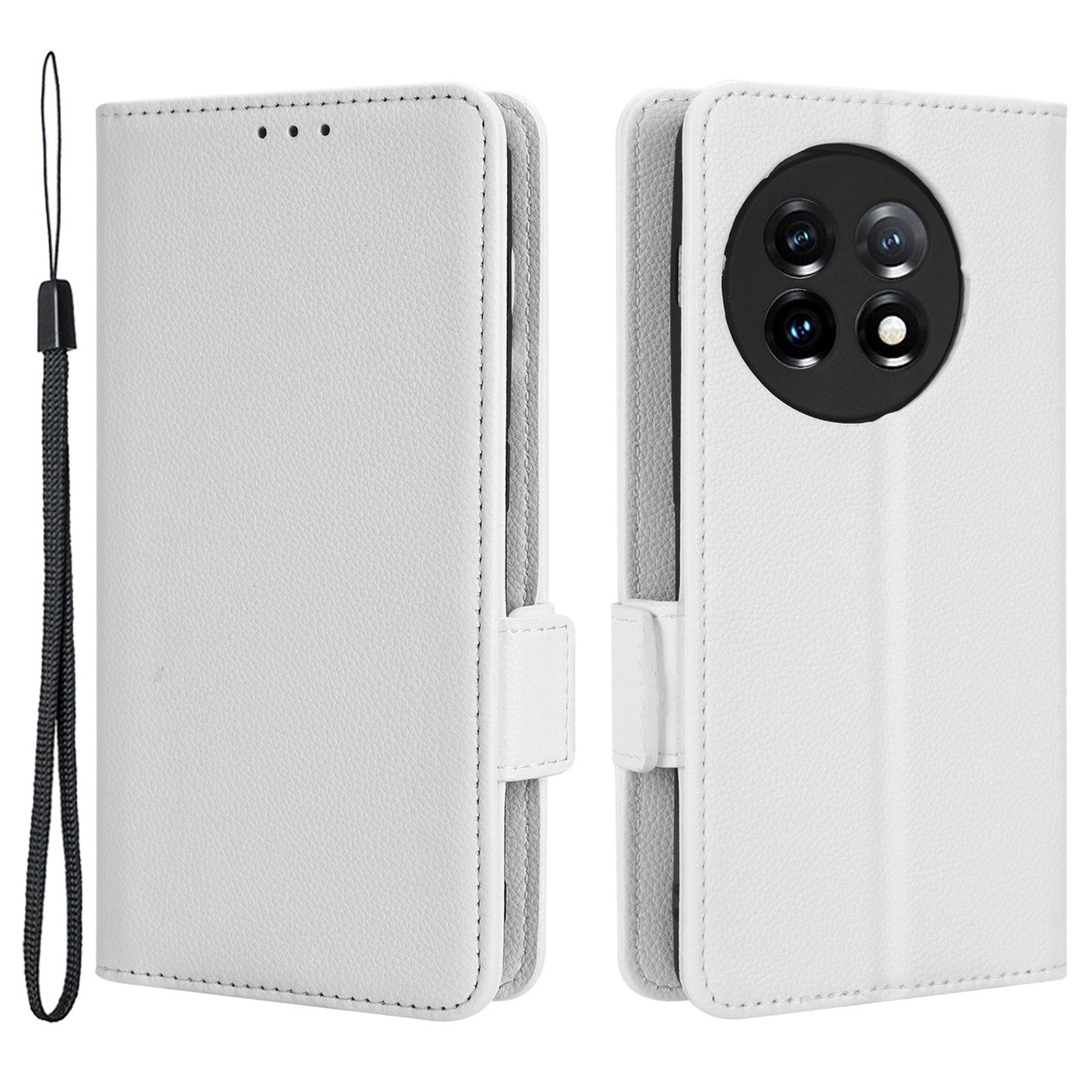 Anti-drop Phone Cover For OnePlus 11 5G Wallet Stand Litchi Texture PU Leather Protective Phone Case - White
