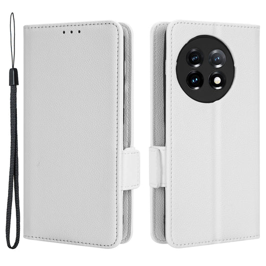 Anti-drop Phone Cover For OnePlus 11 5G Wallet Stand Litchi Texture PU Leather Protective Phone Case - White