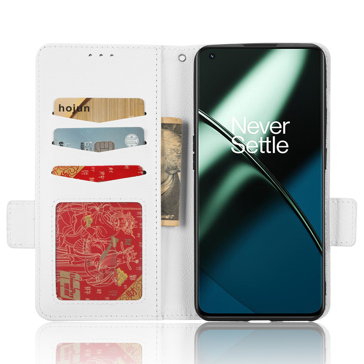 Anti-drop Phone Cover For OnePlus 11 5G Wallet Stand Litchi Texture PU Leather Protective Phone Case - White