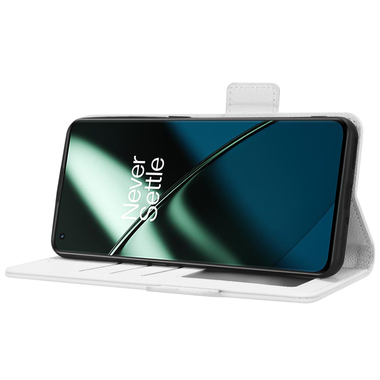 Anti-drop Phone Cover For OnePlus 11 5G Wallet Stand Litchi Texture PU Leather Protective Phone Case - White