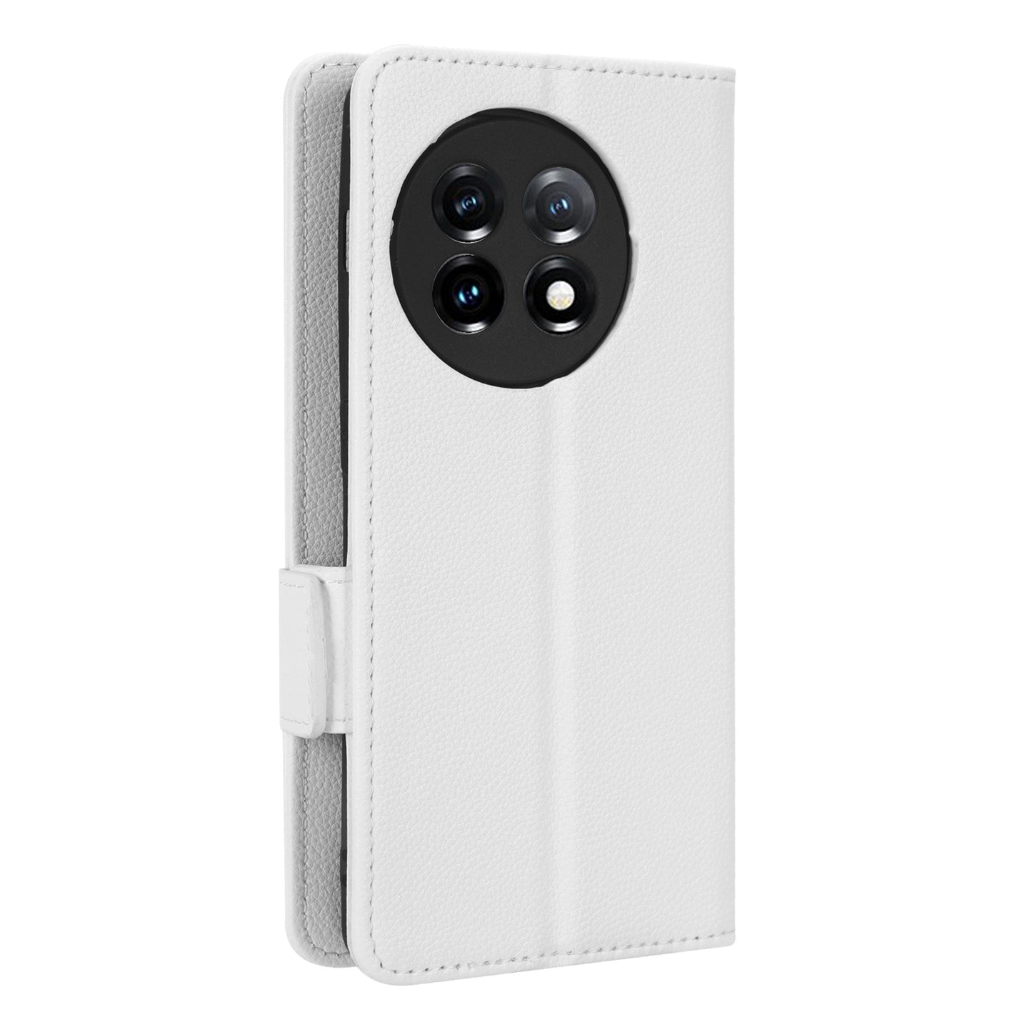 Anti-drop Phone Cover For OnePlus 11 5G Wallet Stand Litchi Texture PU Leather Protective Phone Case - White