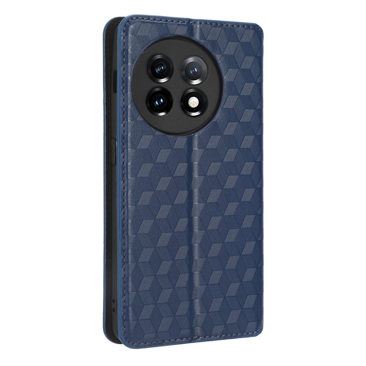 For OnePlus 11 5G Anti-scratch Protective Phone Case Stand Wallet Imprinted Rhombus Pattern PU Leather Phone Cover - Blue