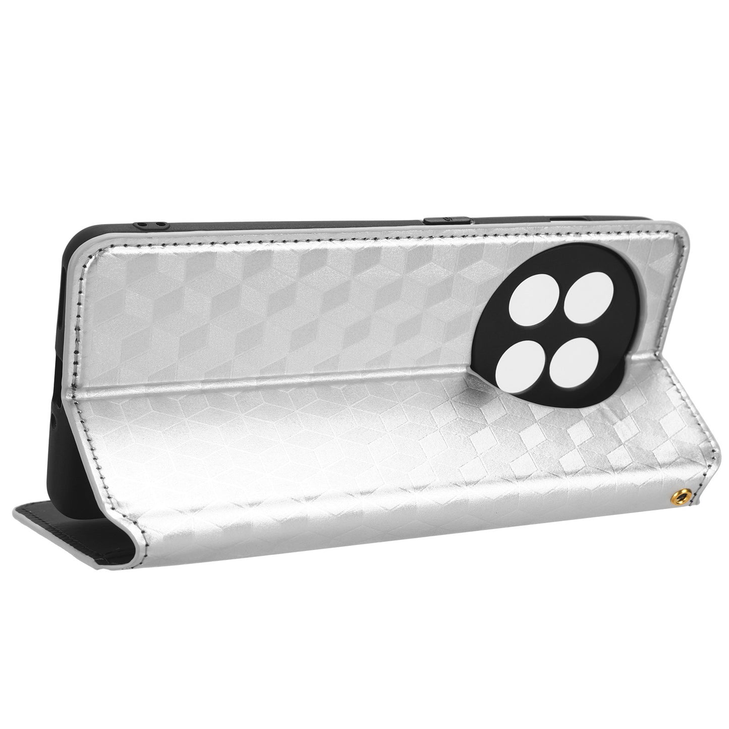 For OnePlus 11 5G Anti-scratch Protective Phone Case Stand Wallet Imprinted Rhombus Pattern PU Leather Phone Cover - Silver