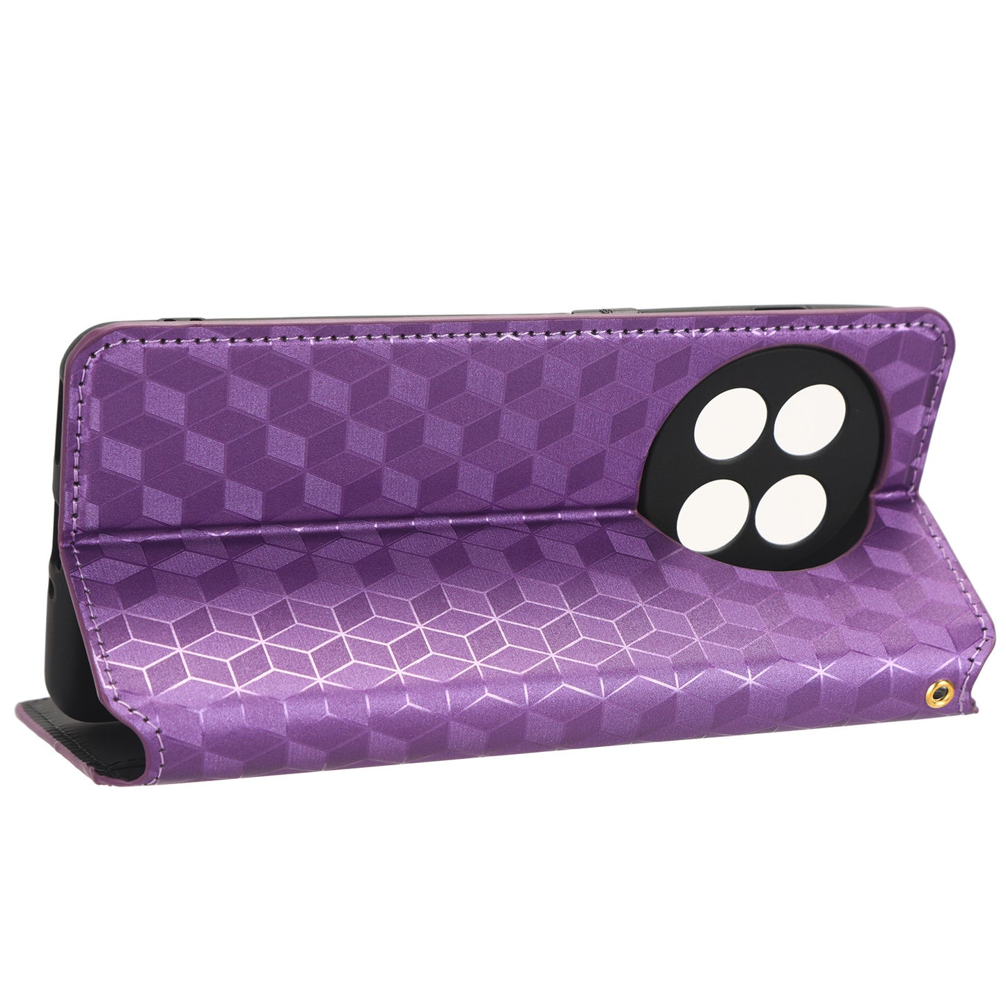 For OnePlus 11 5G Anti-scratch Protective Phone Case Stand Wallet Imprinted Rhombus Pattern PU Leather Phone Cover - Purple