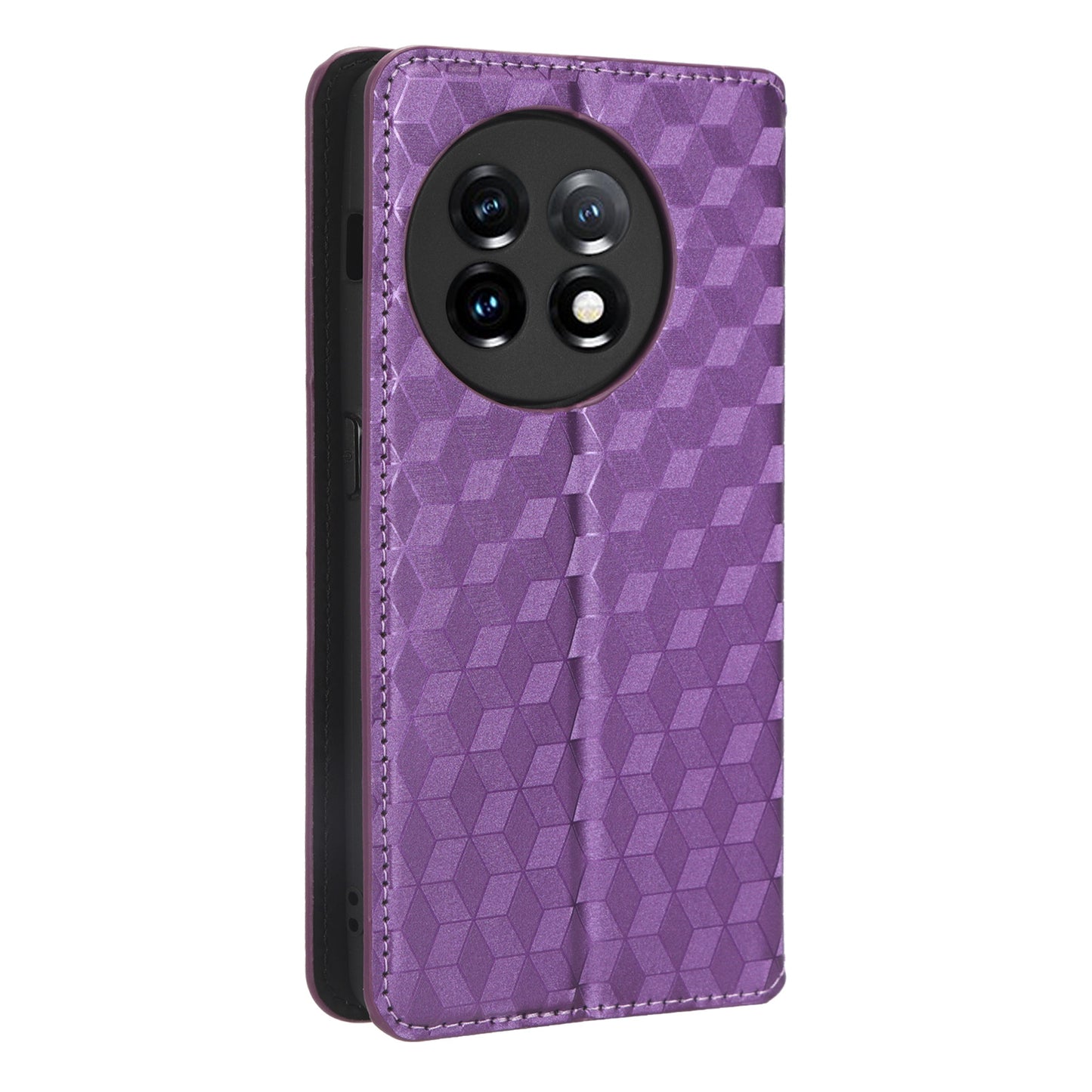 For OnePlus 11 5G Anti-scratch Protective Phone Case Stand Wallet Imprinted Rhombus Pattern PU Leather Phone Cover - Purple