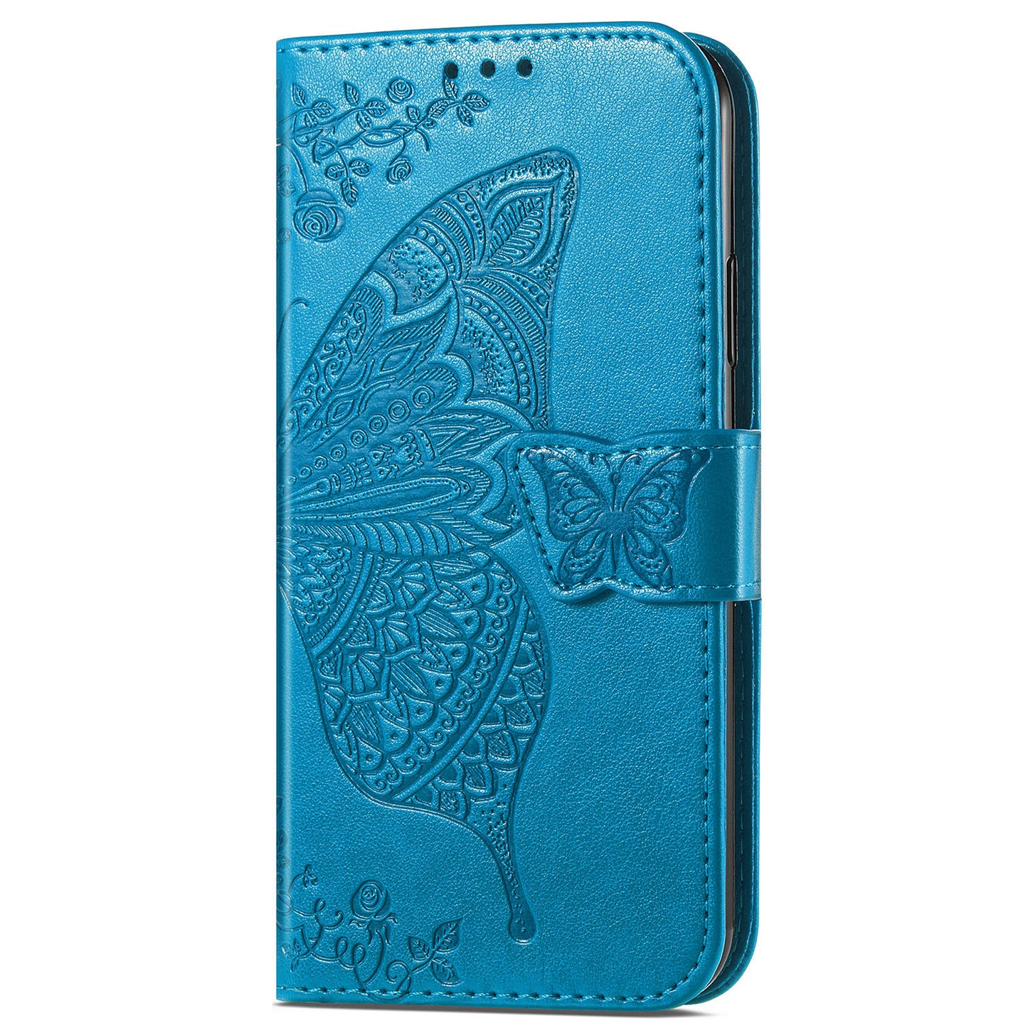 For OnePlus 11 5G PU Leather Shockproof Phone Case Imprinted Butterfly Flip Stand Wallet Cover - Blue