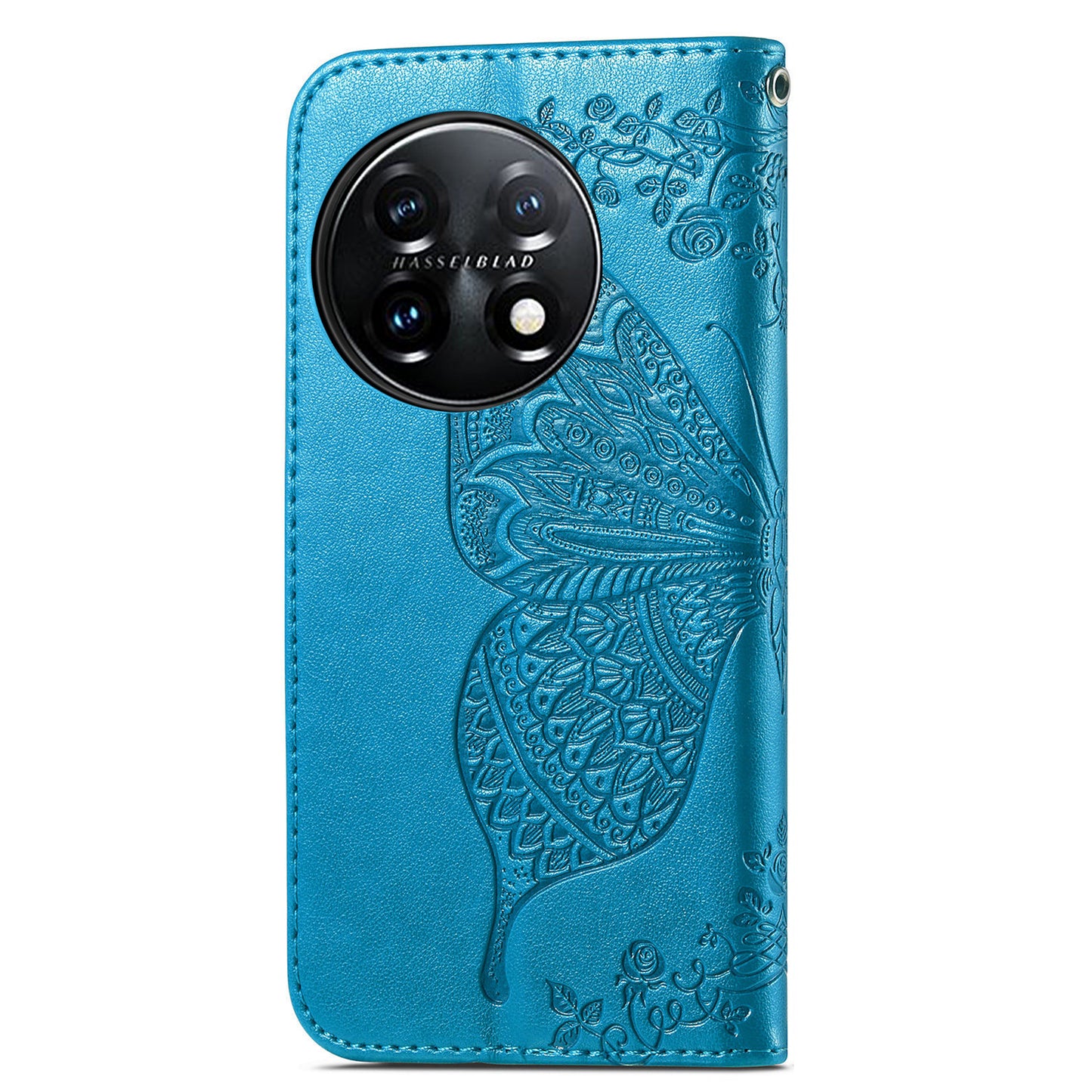 For OnePlus 11 5G PU Leather Shockproof Phone Case Imprinted Butterfly Flip Stand Wallet Cover - Blue