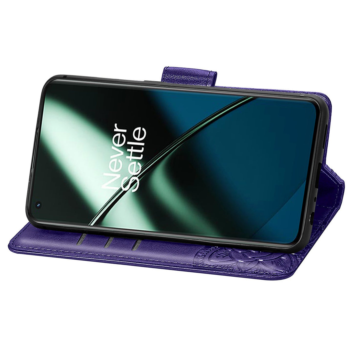 For OnePlus 11 5G PU Leather Shockproof Phone Case Imprinted Butterfly Flip Stand Wallet Cover - Purple