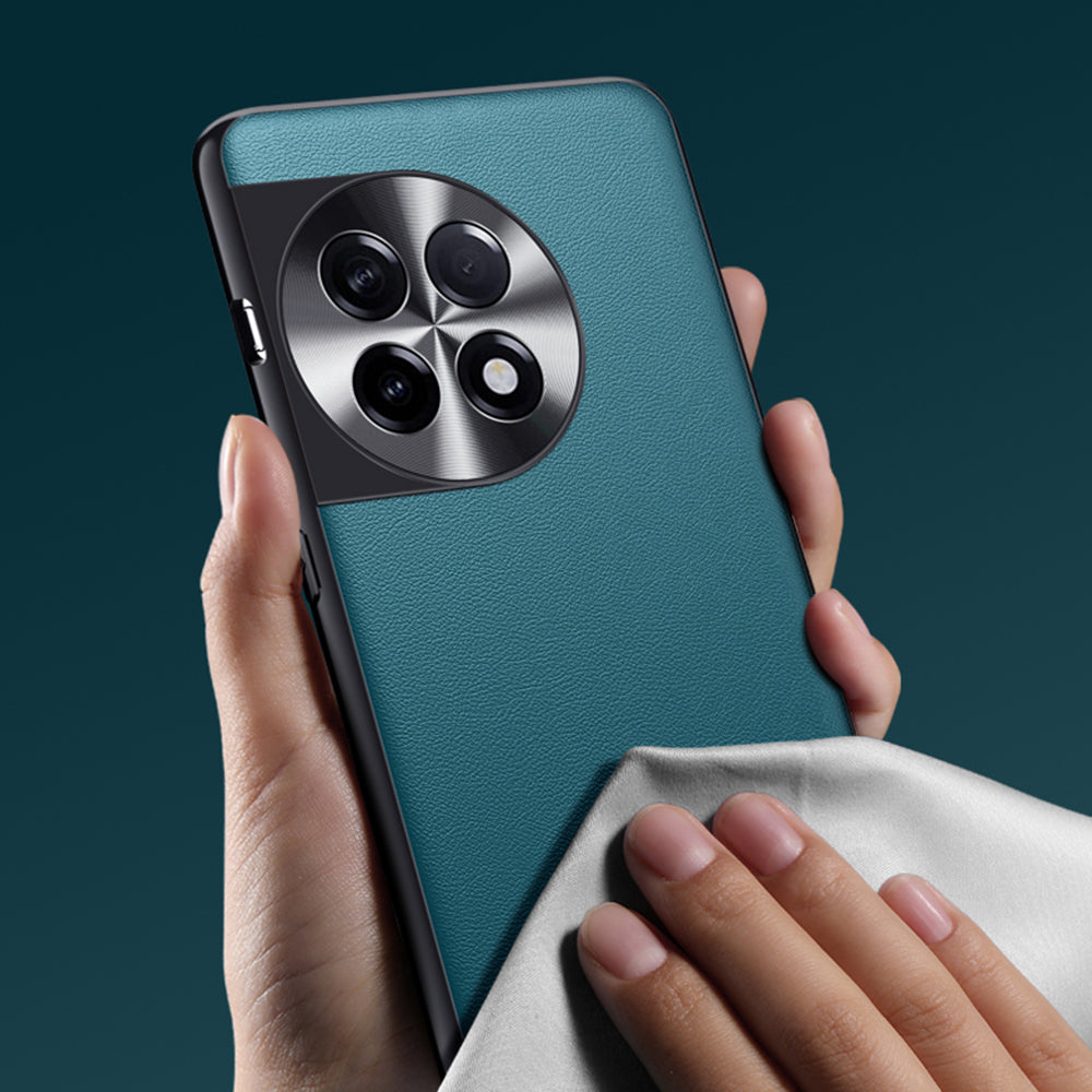 For OnePlus 11 5G PU Leather Coated TPU + PC Non-Slip Case Metal Lens Design Protective Phone Cover - Green