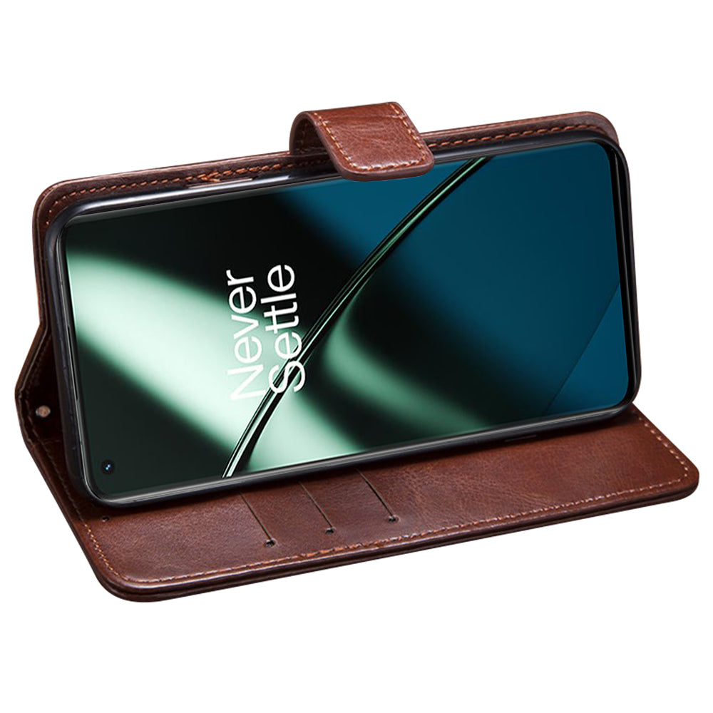 IDEWEI For OnePlus 11 5G Stand Crazy Horse Texture Wallet Cover Anti-Scratch PU Leather Phone Flip Case - Yellow