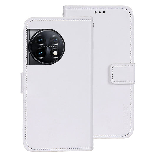 IDEWEI For OnePlus 11 5G Stand Crazy Horse Texture Wallet Cover Anti-Scratch PU Leather Phone Flip Case - White