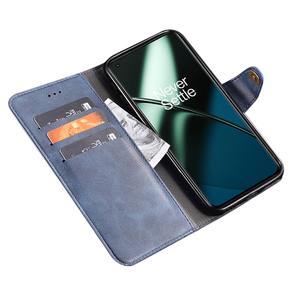 IDEWEI For OnePlus 11 5G Phone Flip Case Fine Texture TPU+PU Leather Wallet Phone Stand Cover - Blue