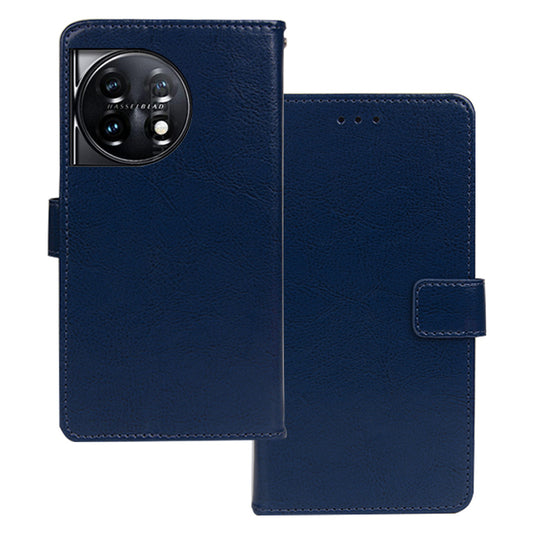 IDEWEI For OnePlus 11 5G Magnetic Closure Wallet Phone Case Crazy Horse Texture Stand PU Leather Phone Shell - Blue