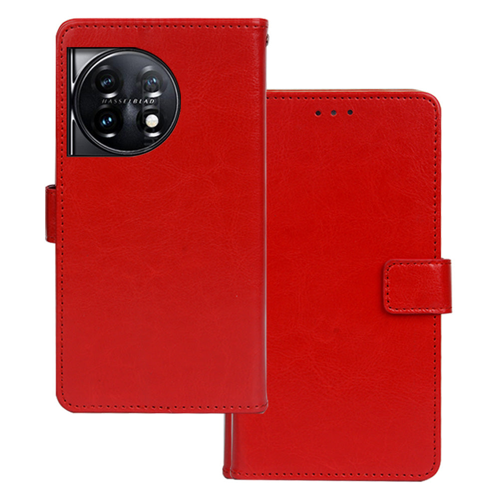 IDEWEI For OnePlus 11 5G Magnetic Closure Wallet Phone Case Crazy Horse Texture Stand PU Leather Phone Shell - Red