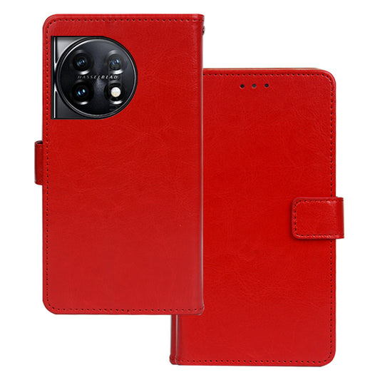 IDEWEI For OnePlus 11 5G Magnetic Closure Wallet Phone Case Crazy Horse Texture Stand PU Leather Phone Shell - Red